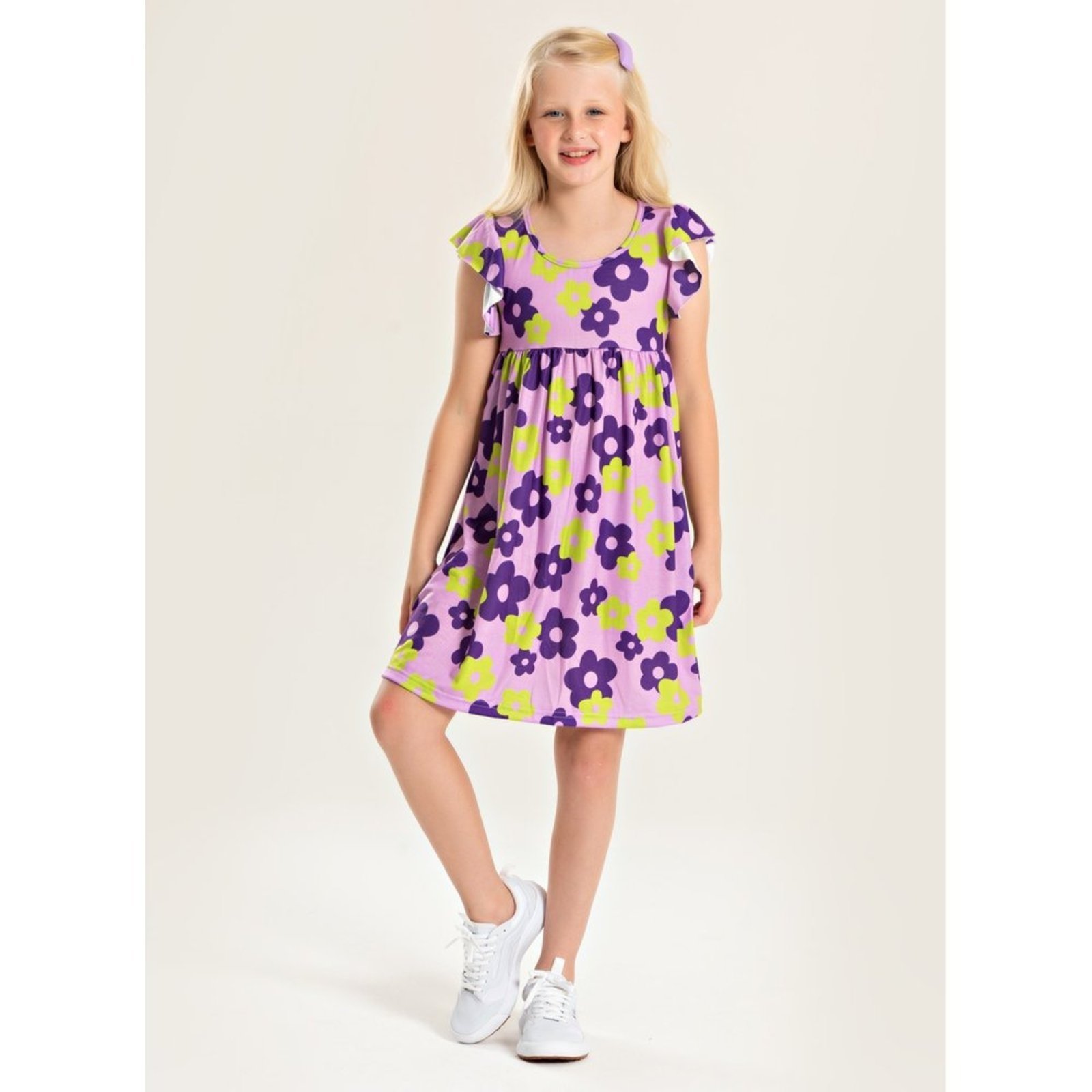 Infantil – Vestido Molekada Com Bababo na Manga Verão Menina Lilás Floral