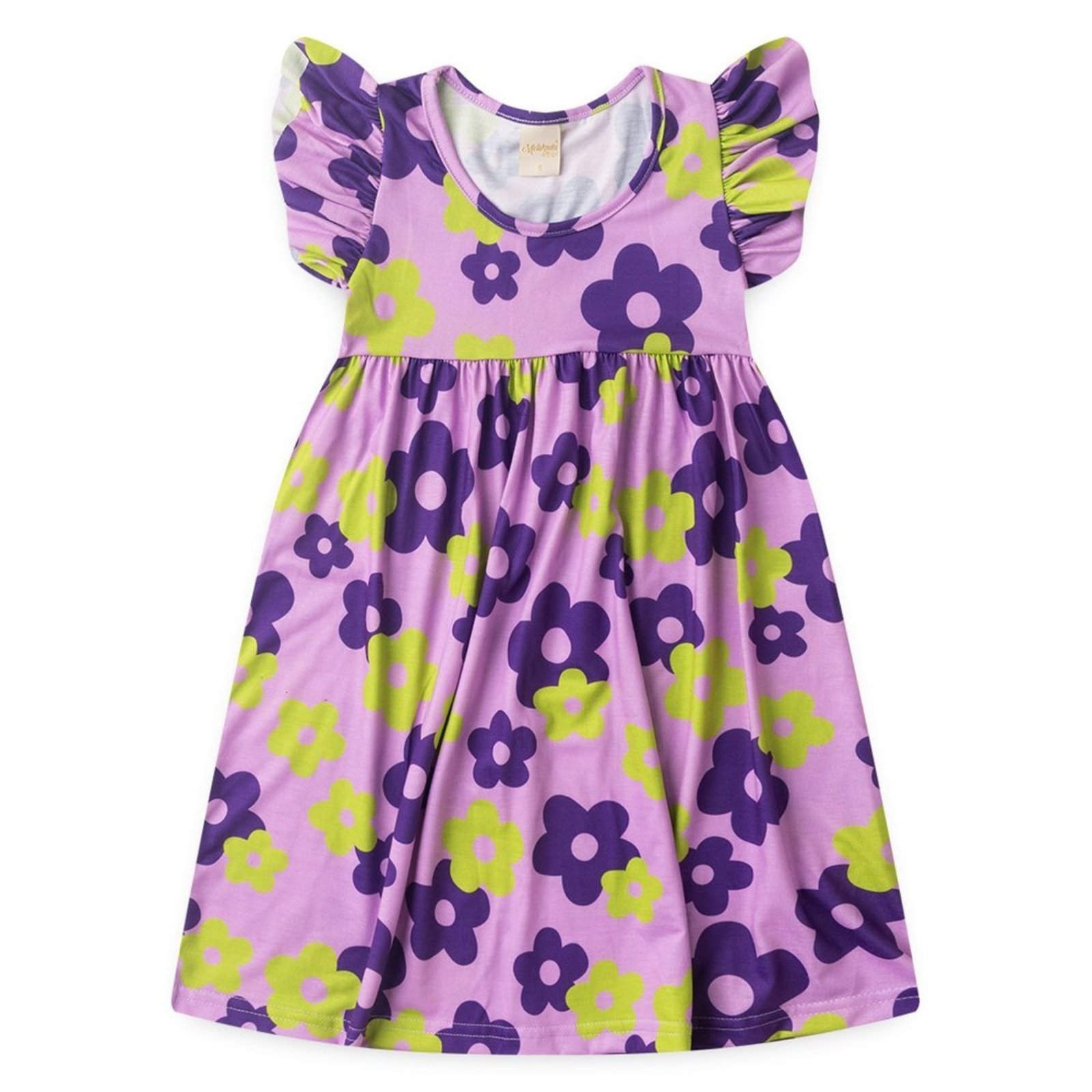 Vista 3 Infantil - Vestido Molekada Com Bababo na Manga Verão Menina Lilás Floral roxo Molekada roxo