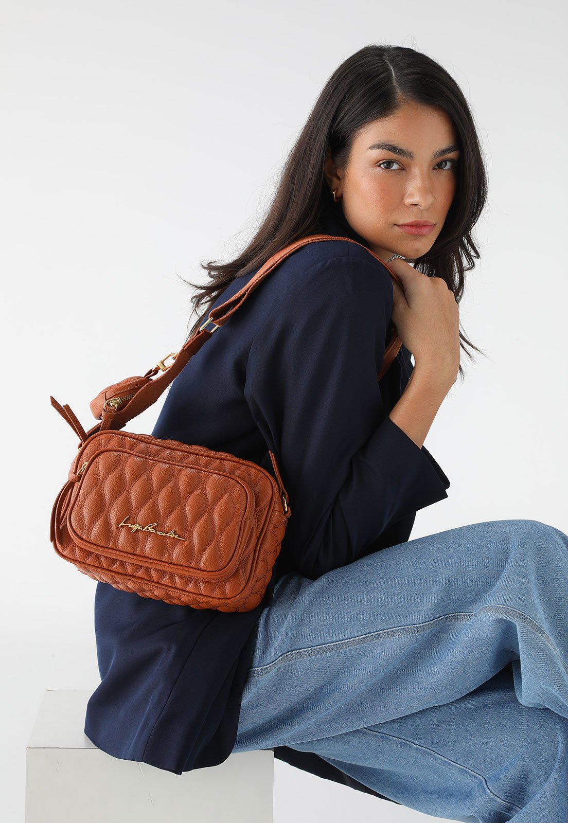 Bolsa Transversal Luiza Barcelos Alça Larga Caramelo