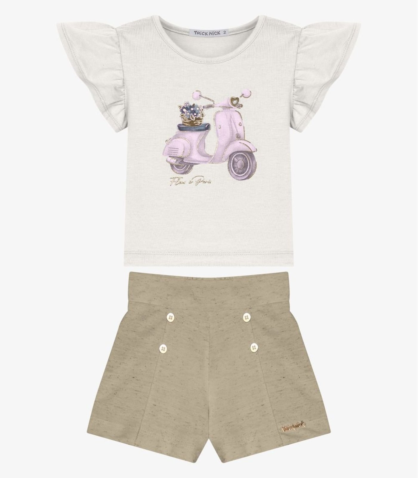 Infantil - Conjunto Menina Blusa Com Shorts Trick Nick Bege