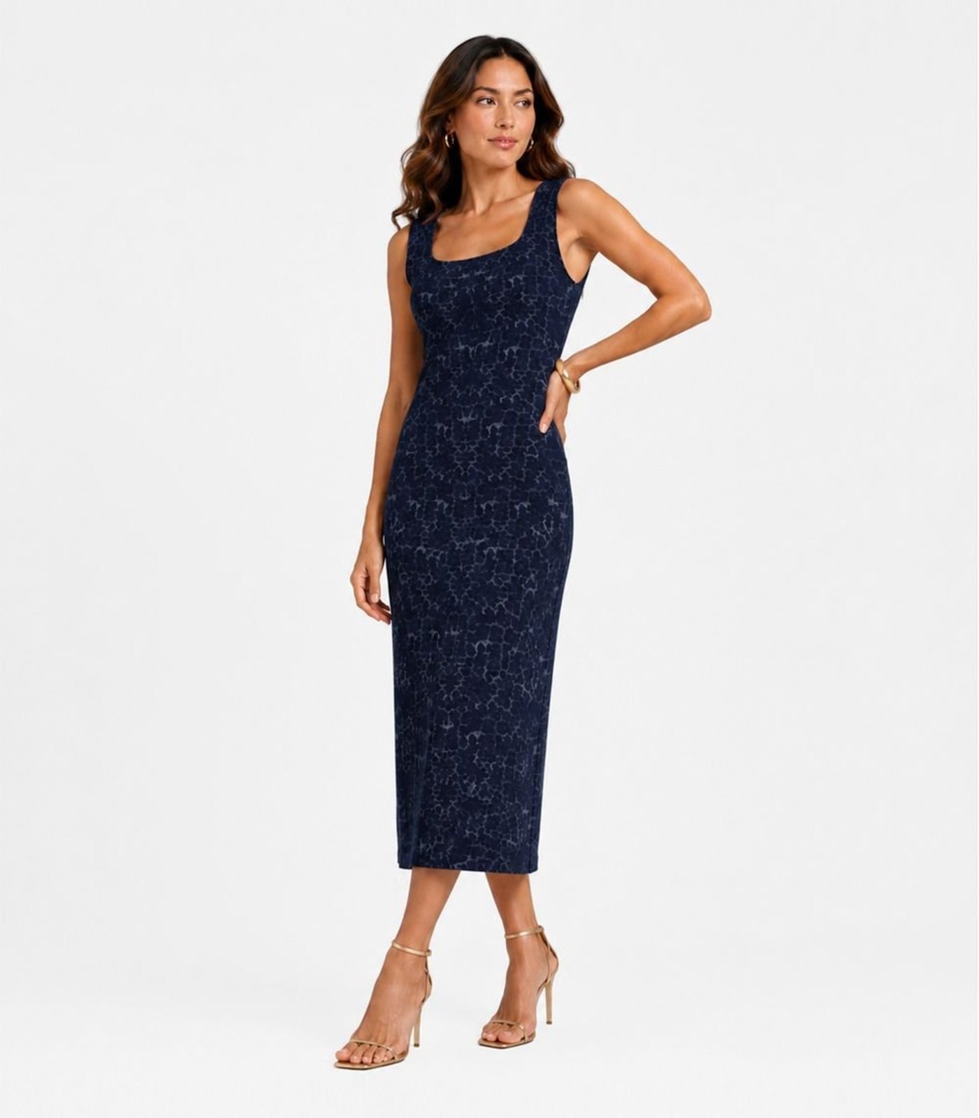 Vestido Midi Estampado Malha Cotton Infinita Cor Azul
