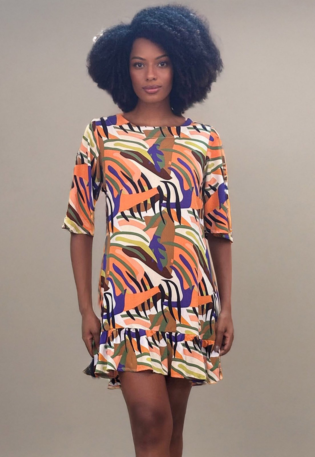 Vestido Amazonia Vital Curto Viscose Estampa Cores Vibrante
