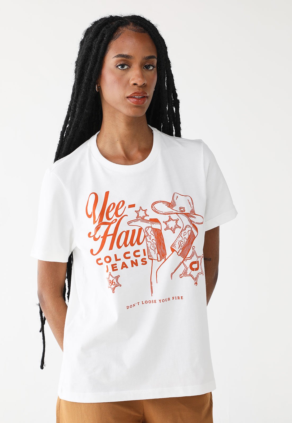 Camiseta Colcci Reta Estampada Branca