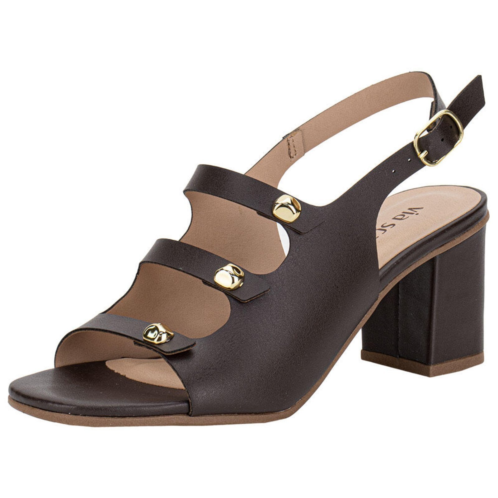 Sandália Feminina Salto Grosso Via Scarpa 176519119 3949119 Café