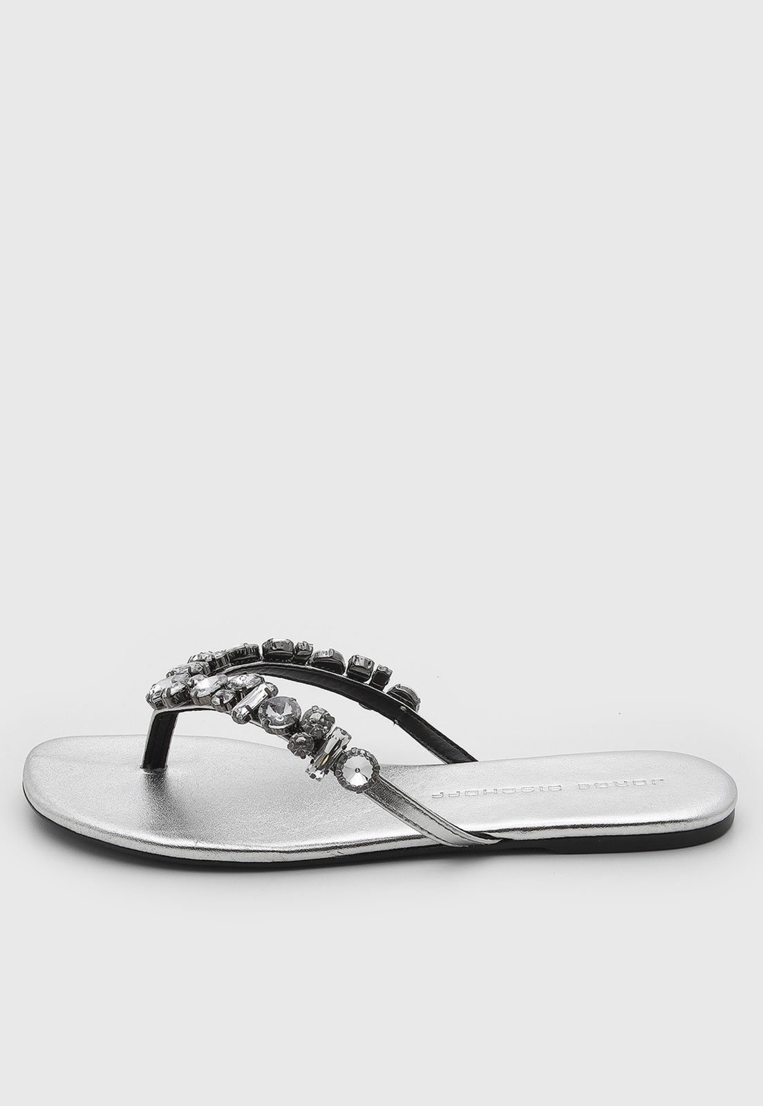 Rasteira Feminina Jorge Bischoff Couro Strass Prata