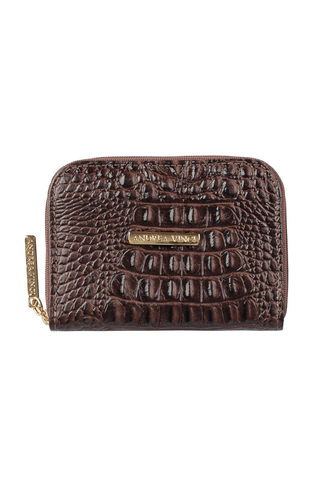 Carteira feminina de couro croco Kiara 10×13,5cm – Café