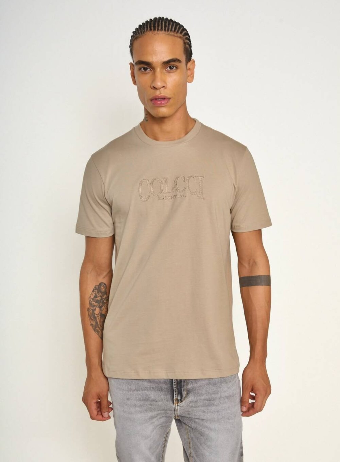 Camiseta Masculina com Logo Bordado Colcci Bege Bisquet