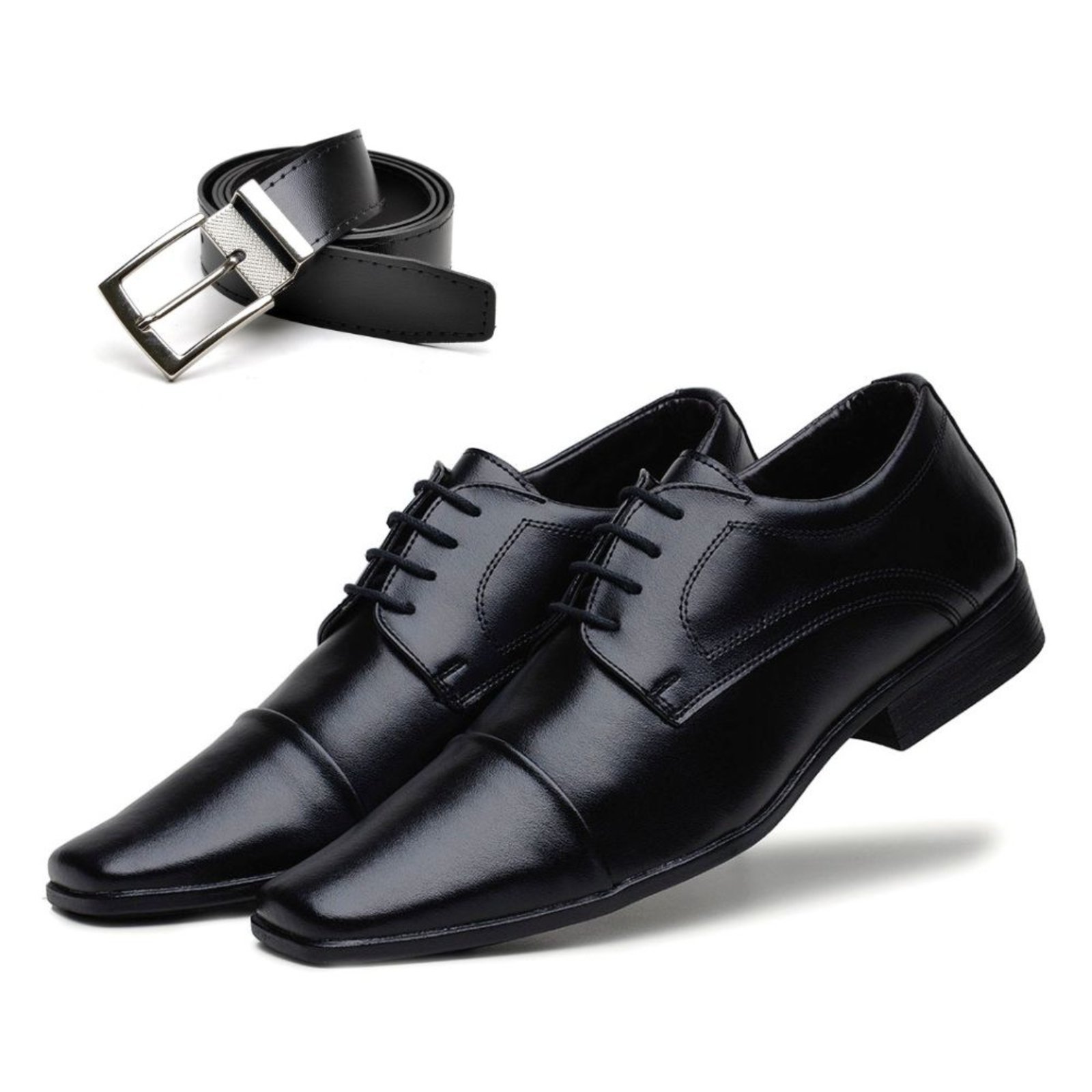 Kit Sapato Social Masculino Confort com Cadarço Macio Elegante Preto + Cinto