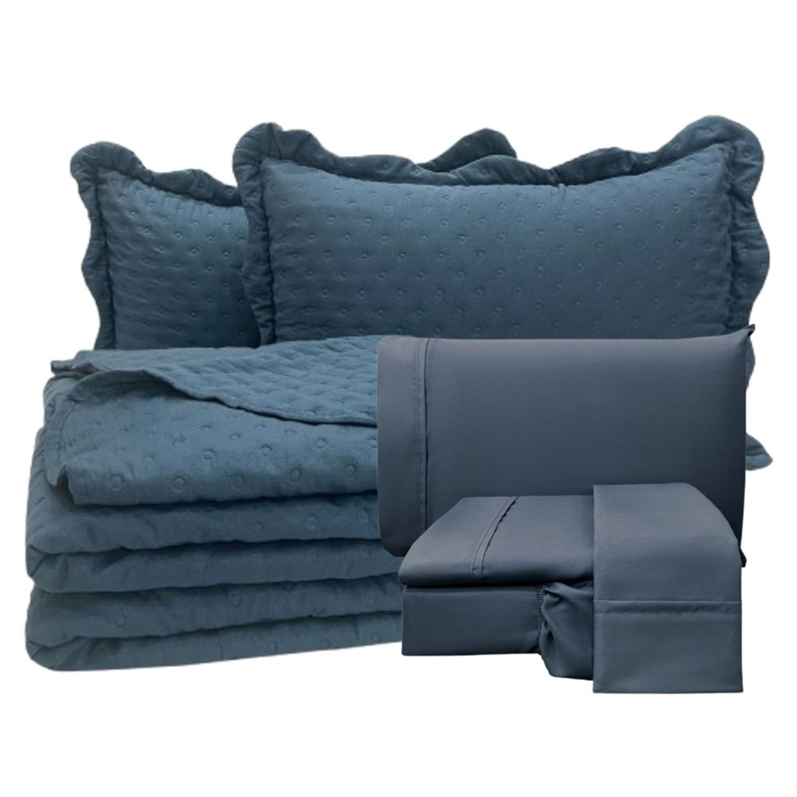 Coordenado Cobre Leito Casal e Lençol Diplomata 7 Peças - Azul - 100% Poliéster