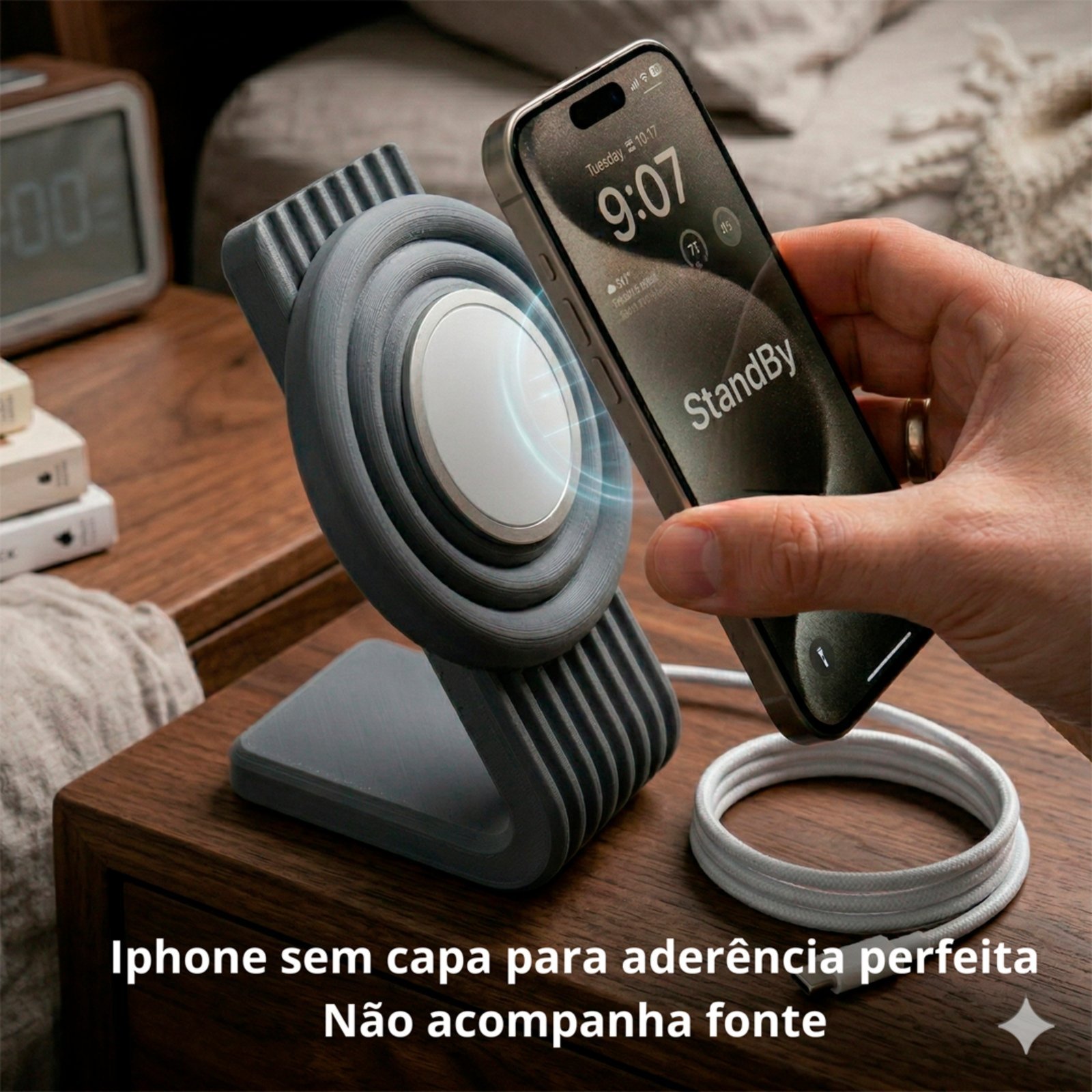 Torre de Carregamento Magnético Mega Safe para Celular IOS Design Zen Exclusivo para sua Mesa e Setup Minimalista