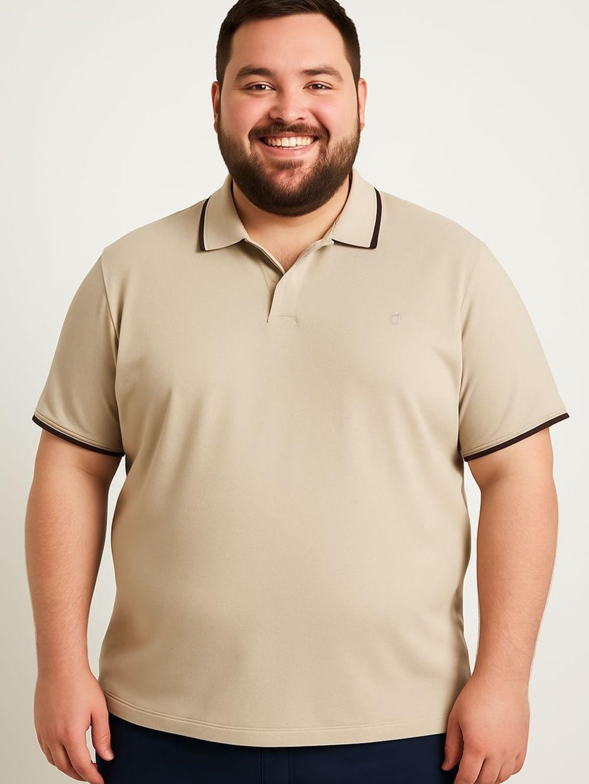Polo Manga Curta Plus Size Masculina BEGE
