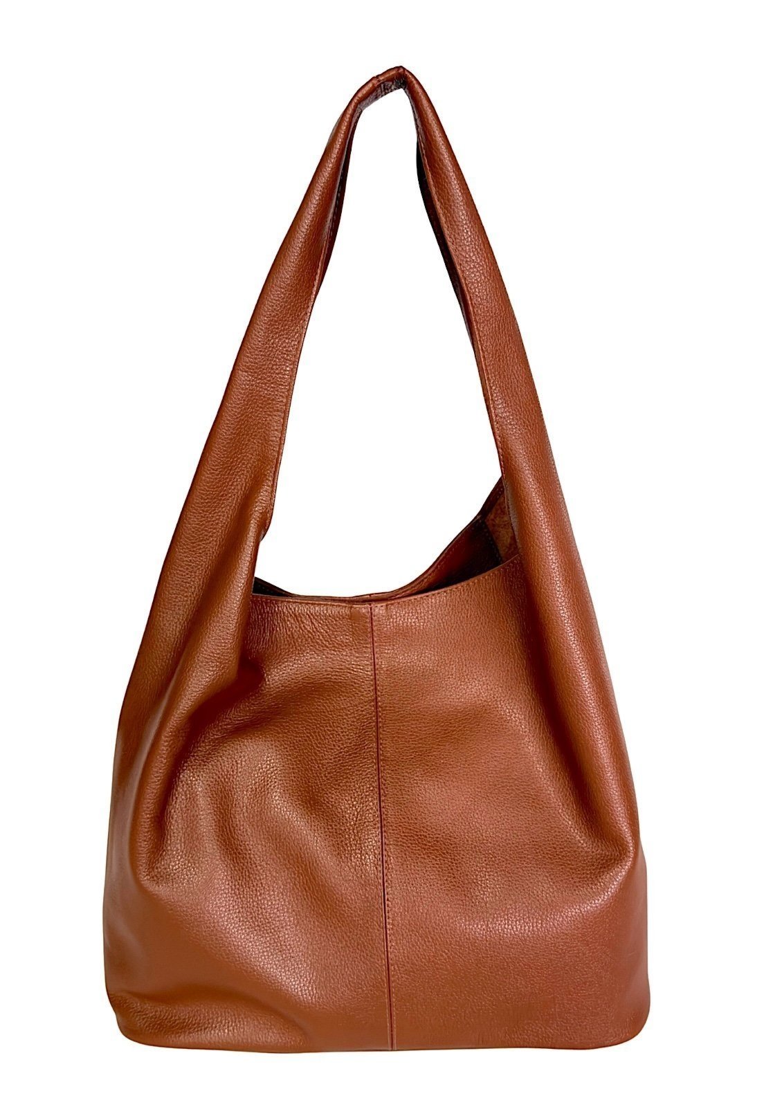 Bolsa Hobo em Couro Legítimo Caramelo com Alça Macia e Fecho Imã