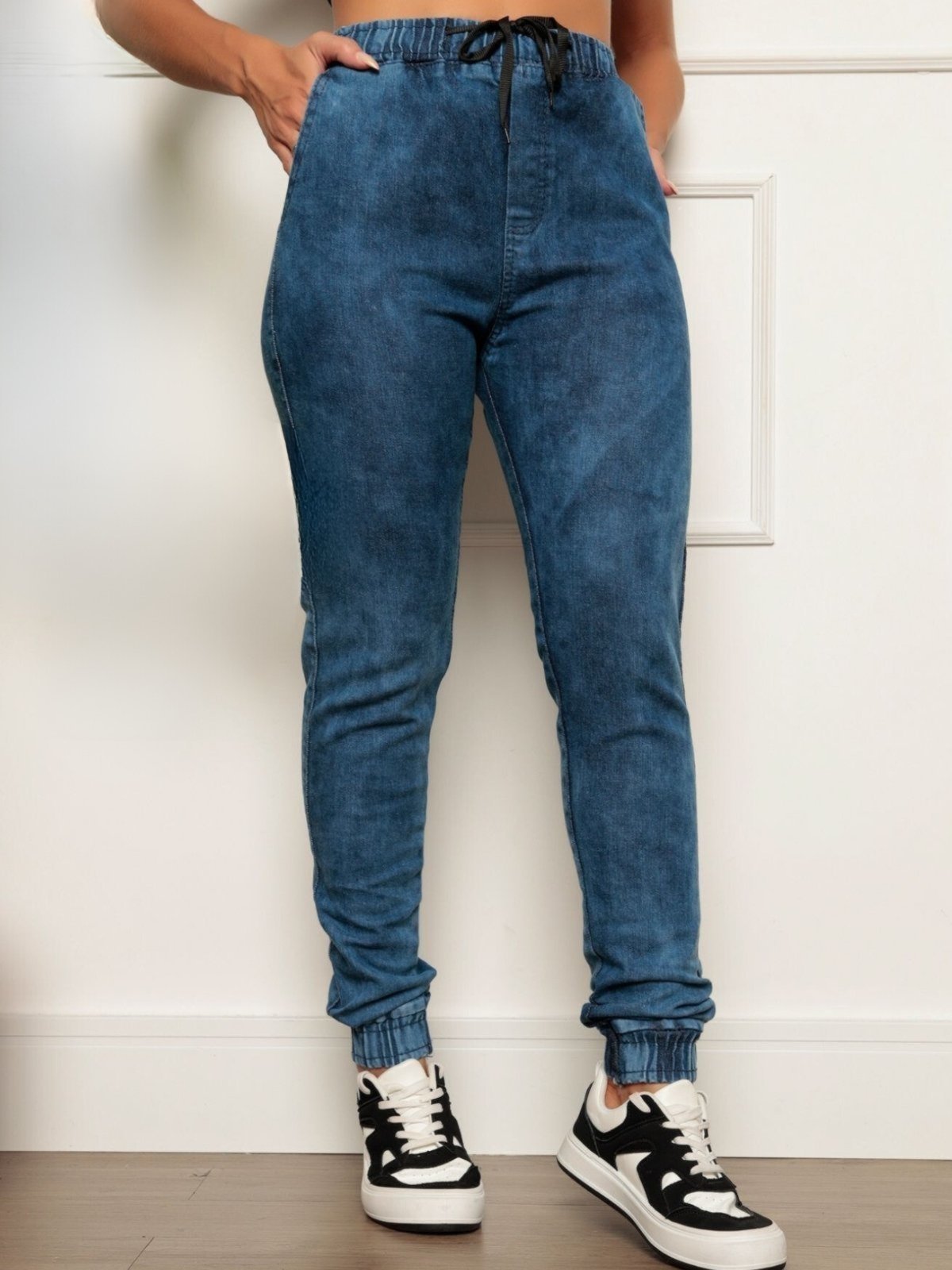 Calça Jogger Jeans Feminina Marmorizado