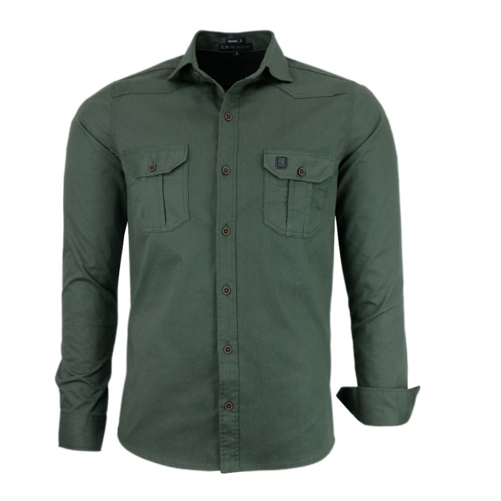 Camisa Sarja Social Manga Longa Original Amil Estilo Militar Verde