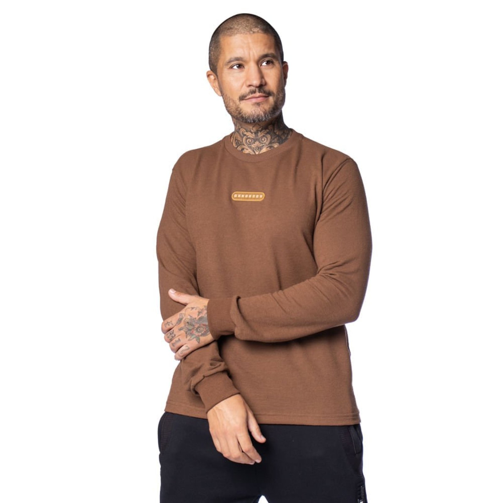 Camiseta Masculina Gangster Manga Longa Texturizada Marrom