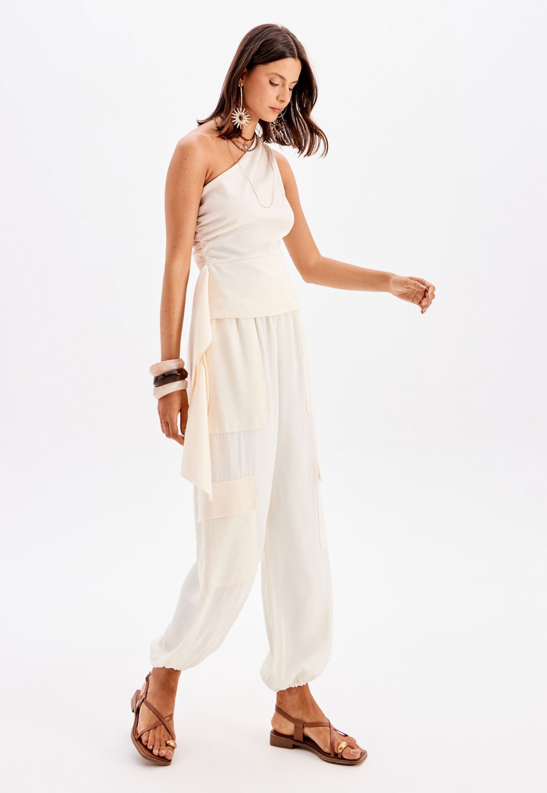 Blusa Linho My Favorite Ajustada Drapeado Off-White