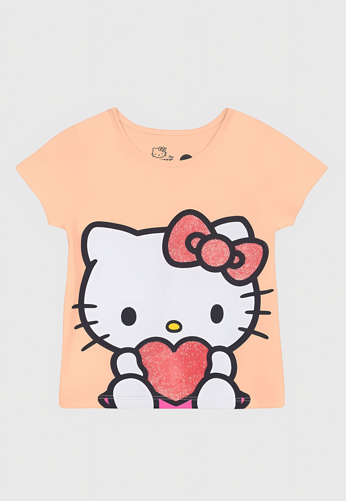 Camiseta Brandili Hello Kitty Estampa Pêssego