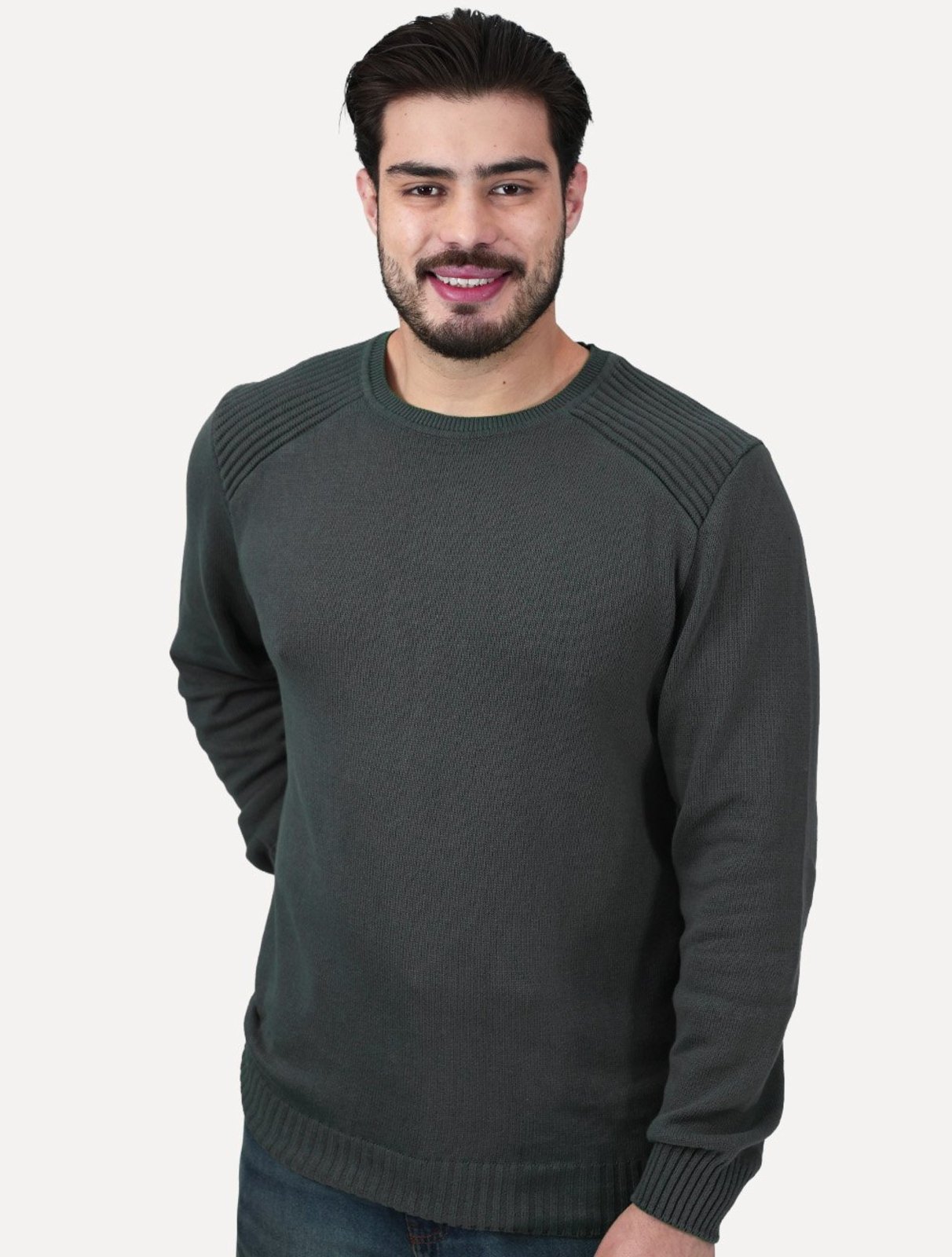 Suéter Dixen Masculino Tricot Nervura Ombro Chumbo