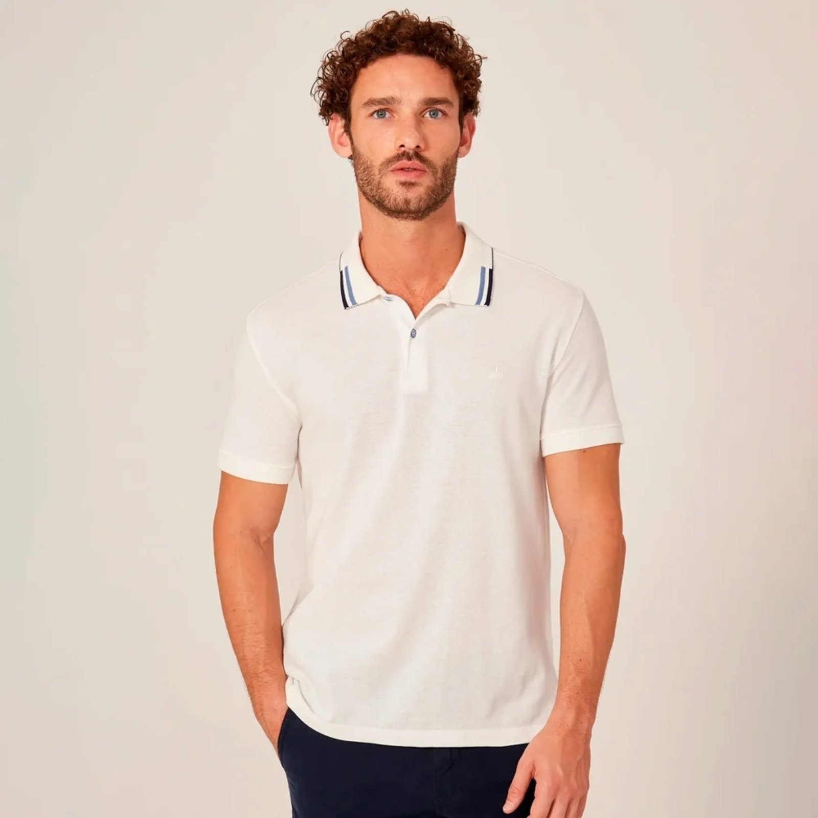 Camisa Polo Dudalina Jacquard In25 Off White Masculino