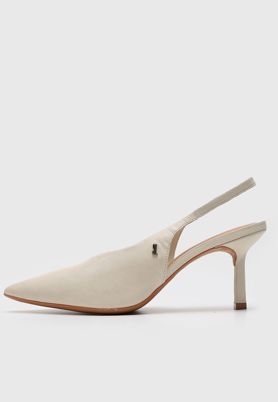 Scarpin Slingback Santa Lolla Logo Metalizado Off-White