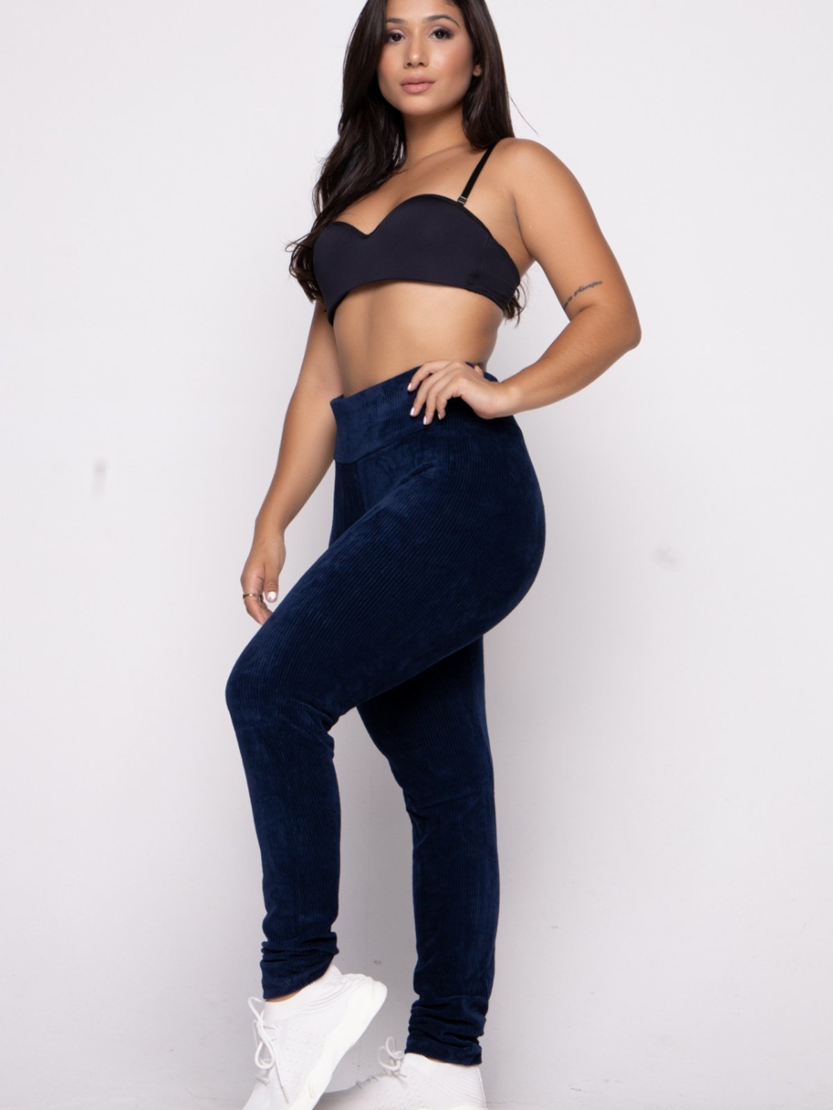 Calça Bravaa Store Legging Feminina Veludo Cotelê Cintura Cos Alta Frio 133 Azul