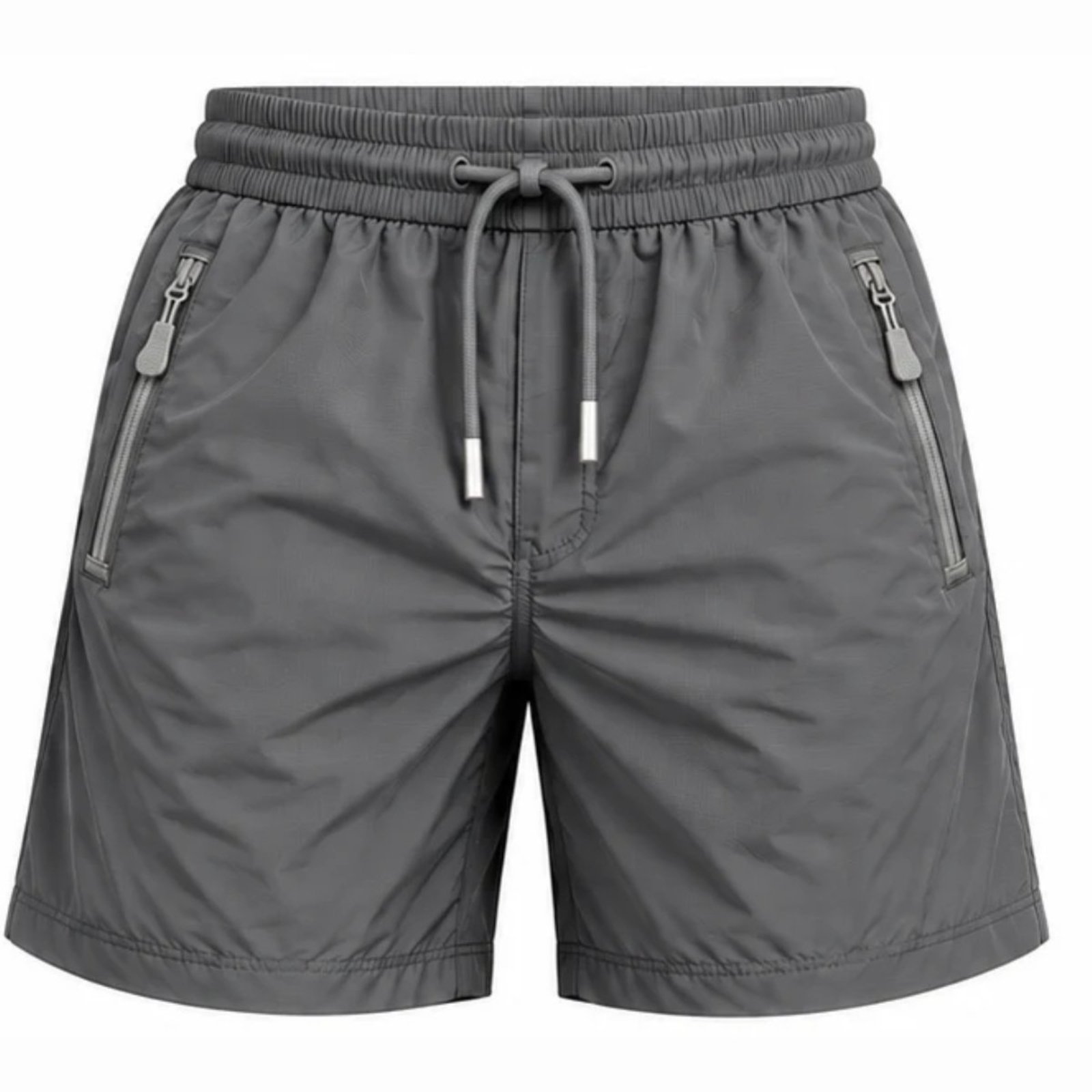 Bermuda Masculina Esportiva Poliamida com Bolsos de Zíper e Cordão Cinza