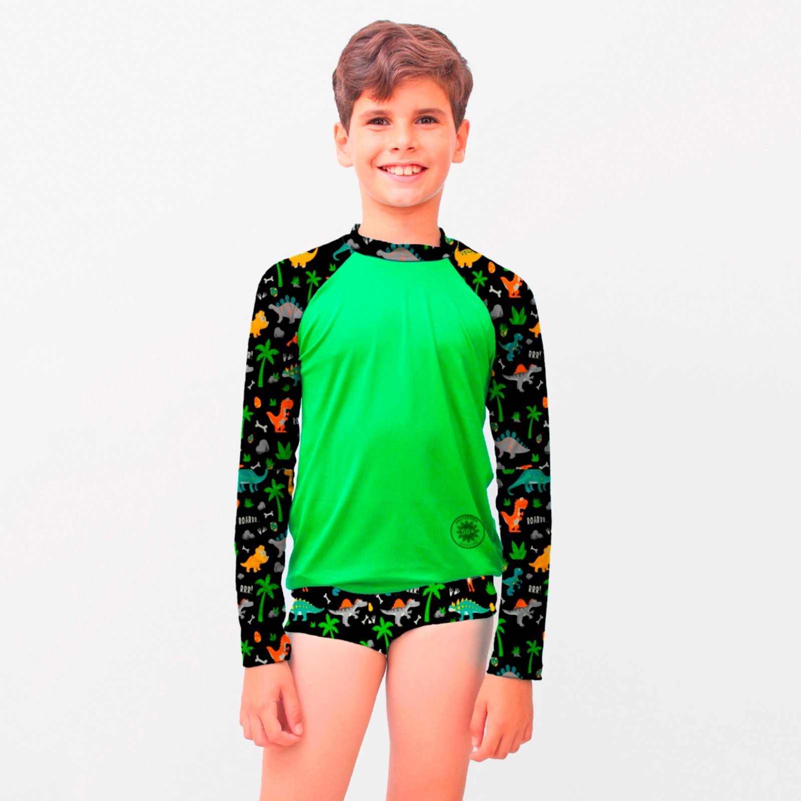 Kit De Sunga Com Blusa Dino Proteção Solar Uv50+