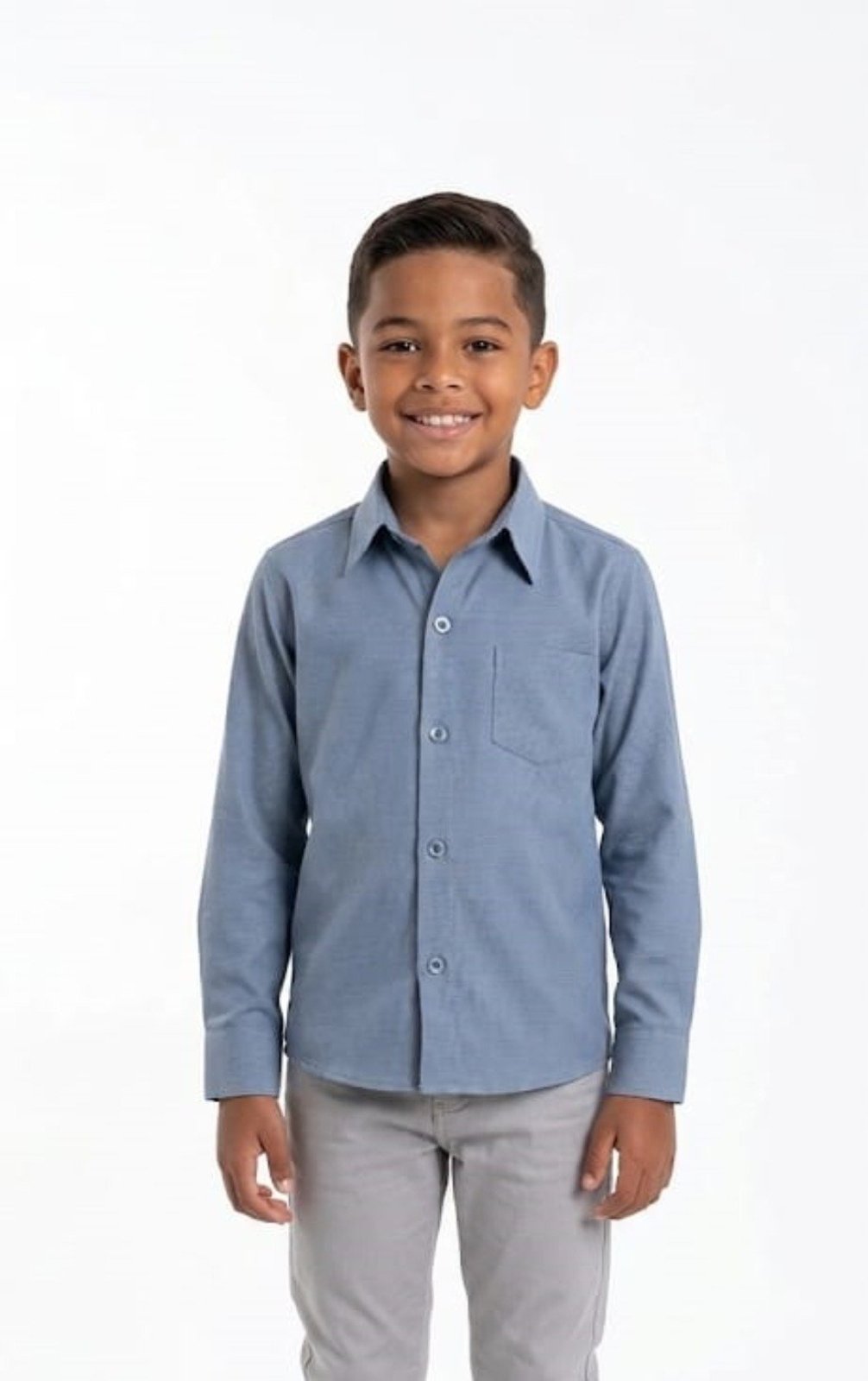 Infantil - Camisa Social Tradicional Alfa Algodão/Poliéster Com Bolso Manga Longa