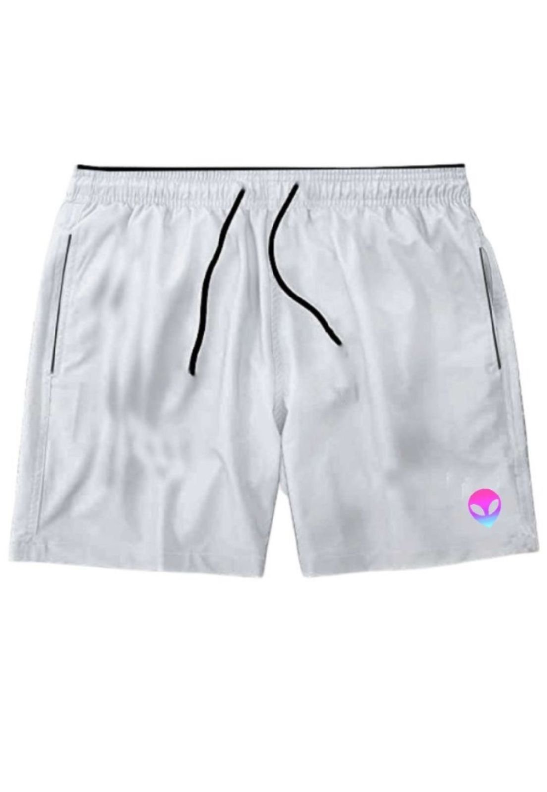 Short Moda Praia Relaxado Tactel Estampado Alien Branco