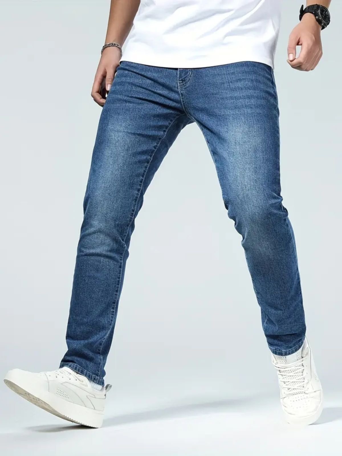 Calça Jeans Masculina Kovali Slim Fit Com Elastano Moderna Confortável Para O Dia A Dia Azul Escuro