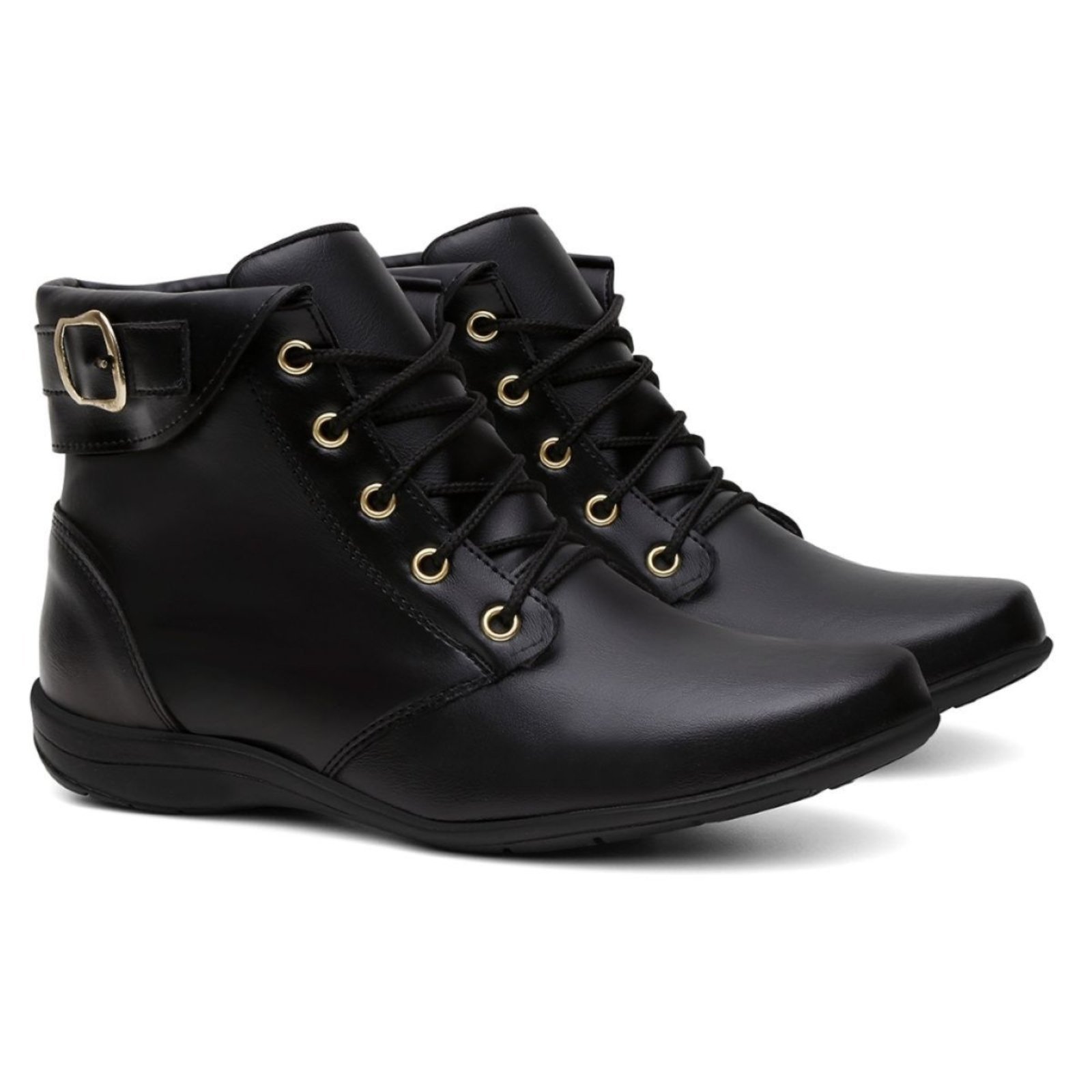 Bota Feminina Cano Baixo Veritimo Botinha Casual Conforto Sola Reta Rasteira Trabalho Preto
