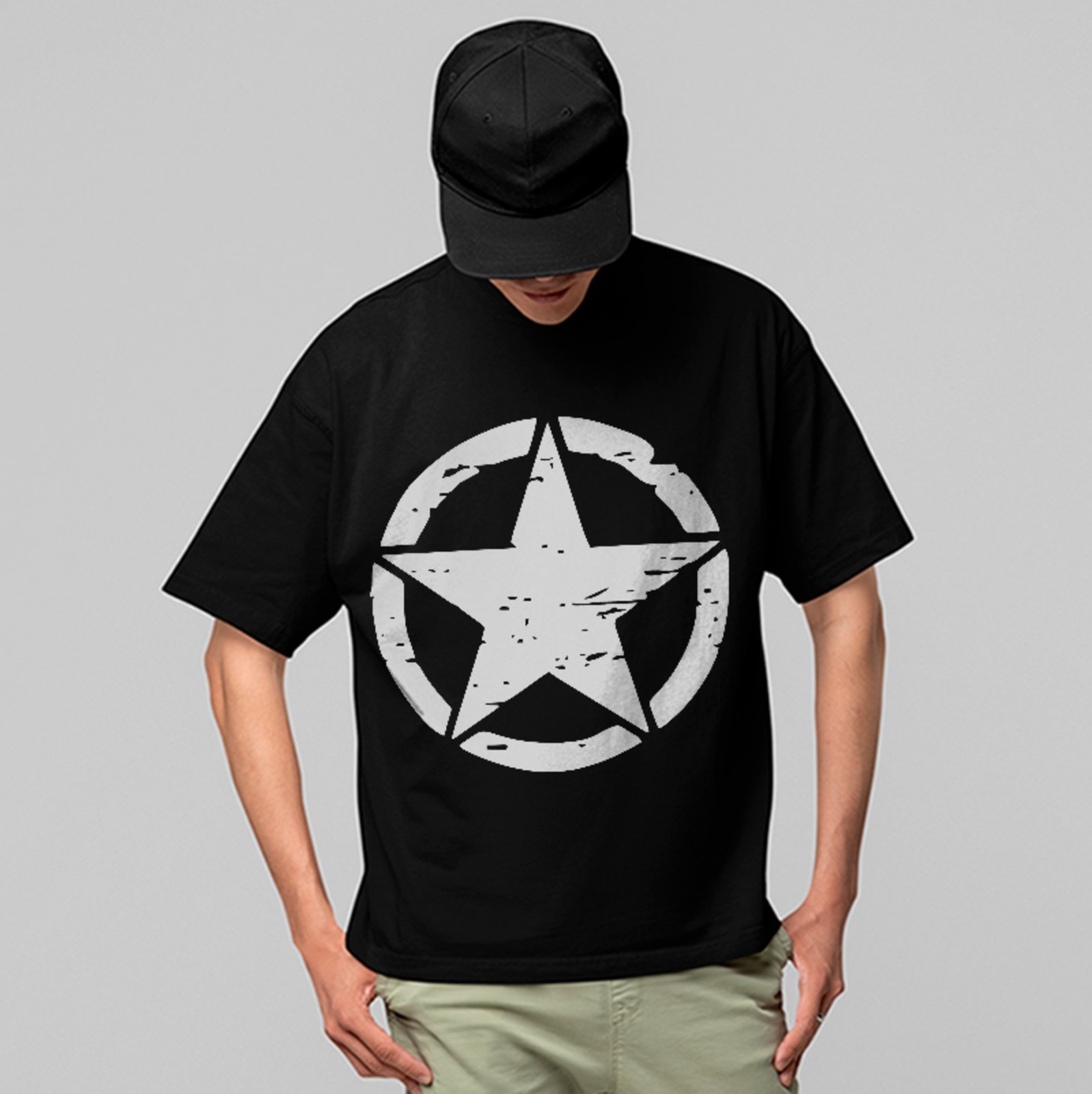 Camiseta Oversized Premium Military Army Star Street Unissex Preto