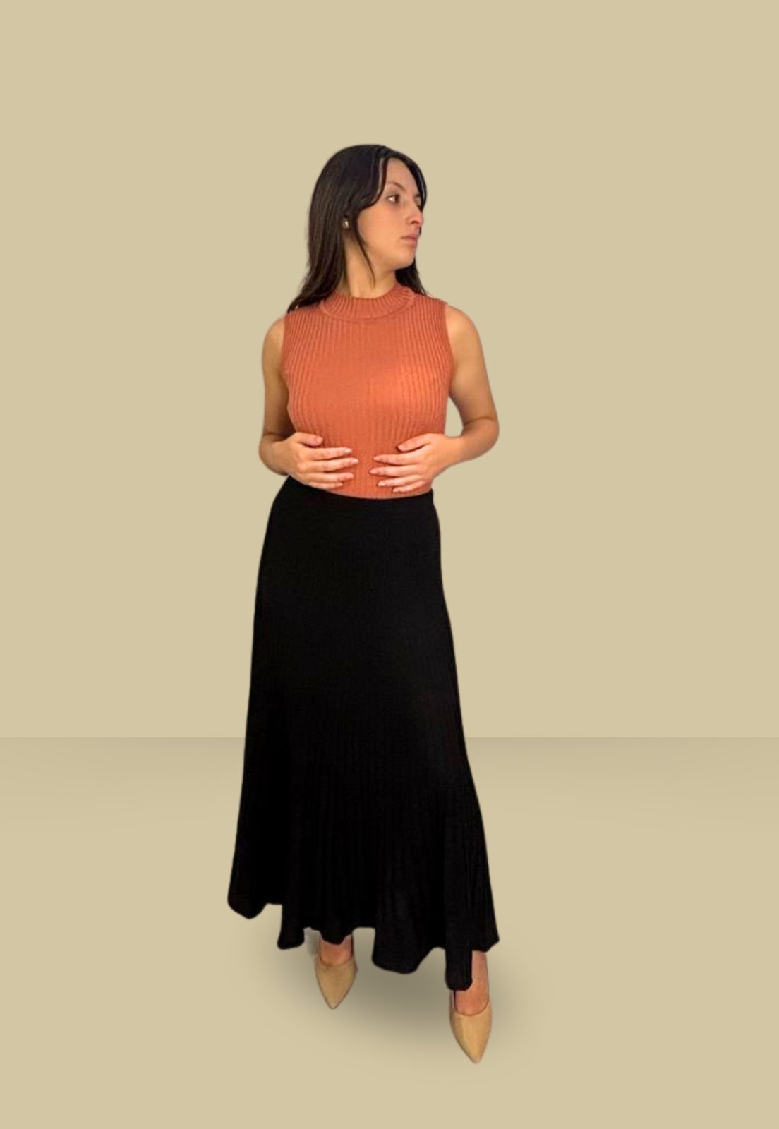 Saia Longa Tomasini Tricot Plissada Preto