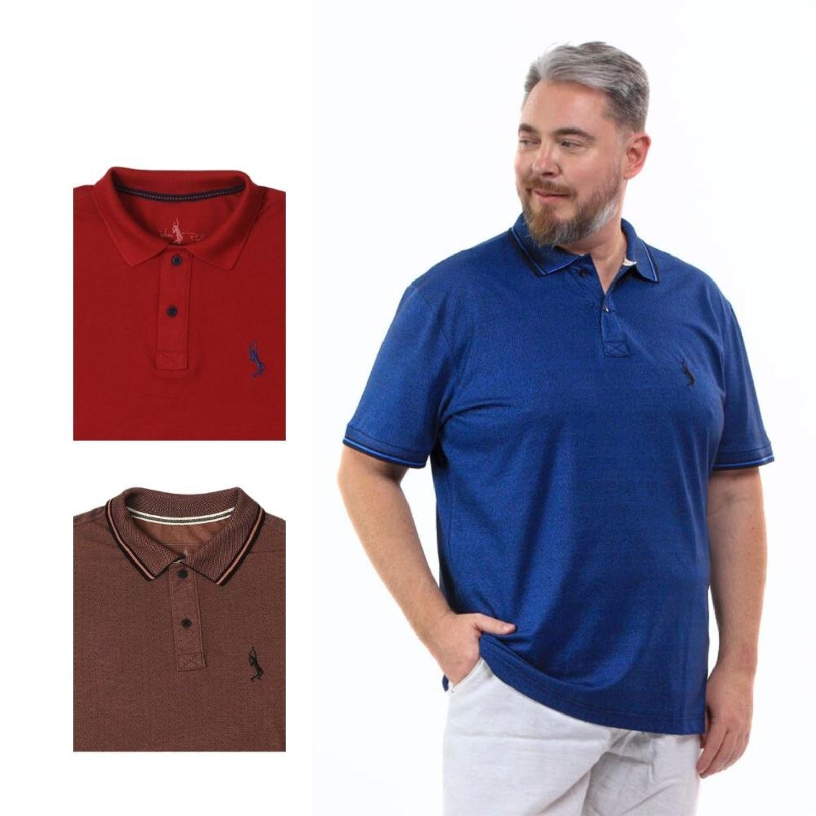 Kit 3 Camisa Polo Masculina Plus Size Piquet Algodão Leve