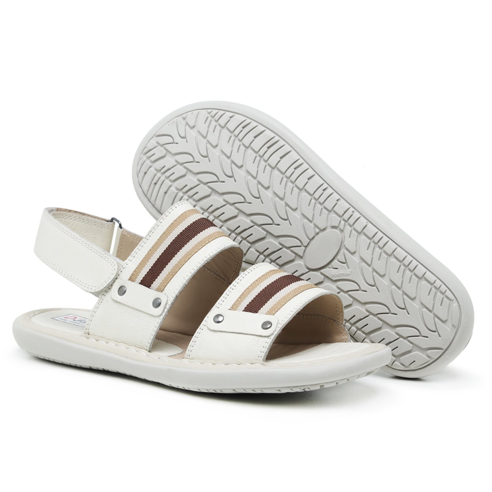 Sandália Chinelo Masculino Papete Alpha Em Couro Branco/Bege