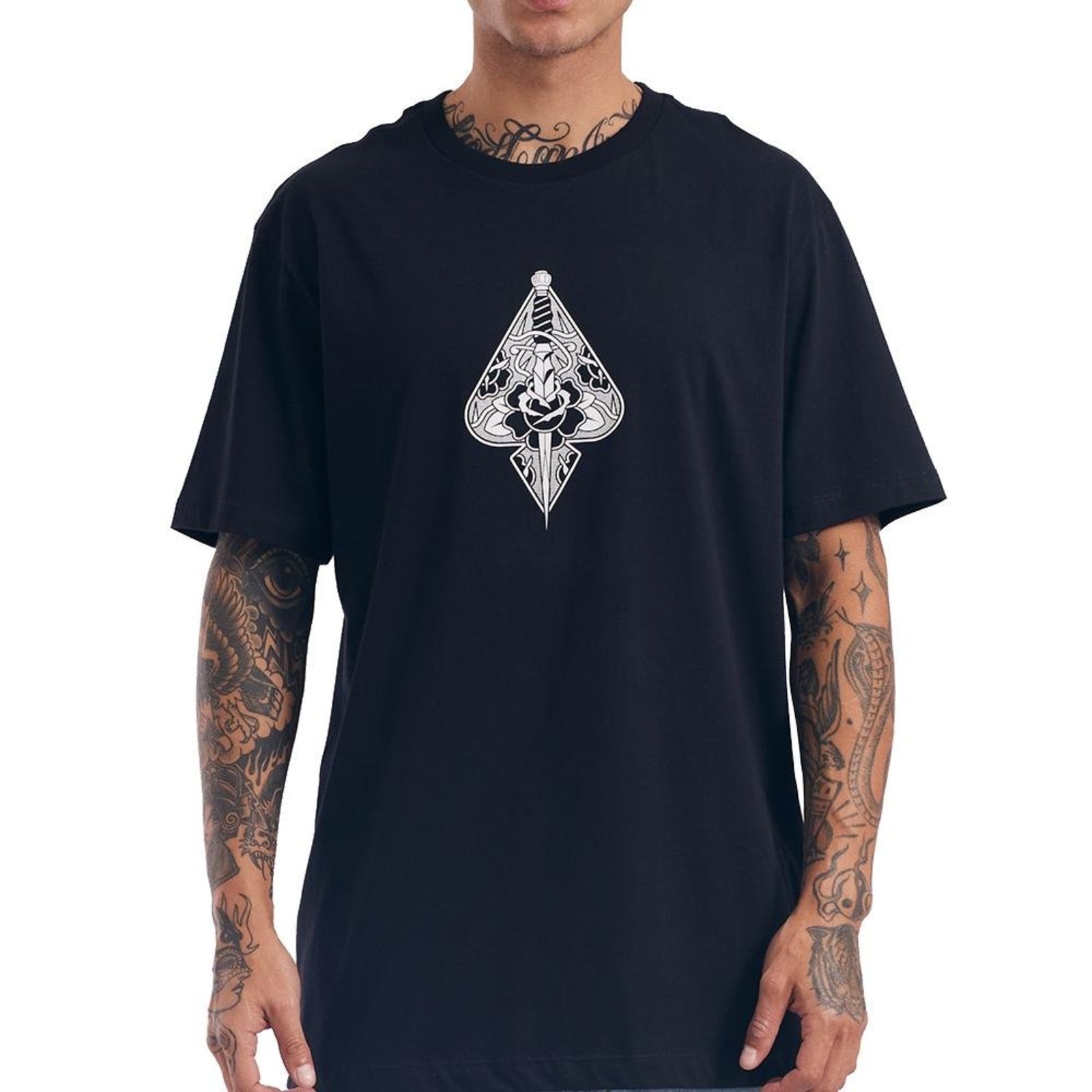 Camiseta MCD Espada Adaga Rosa SM27 Masculina Preto
