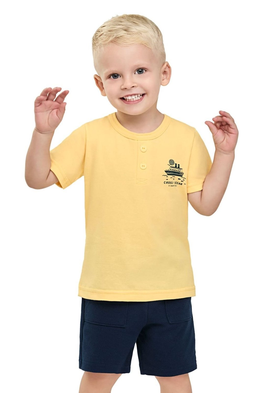 Vista 2 Infantil - Conjunto Menino Botões Decorativos Elian amarelo Elian amarelo