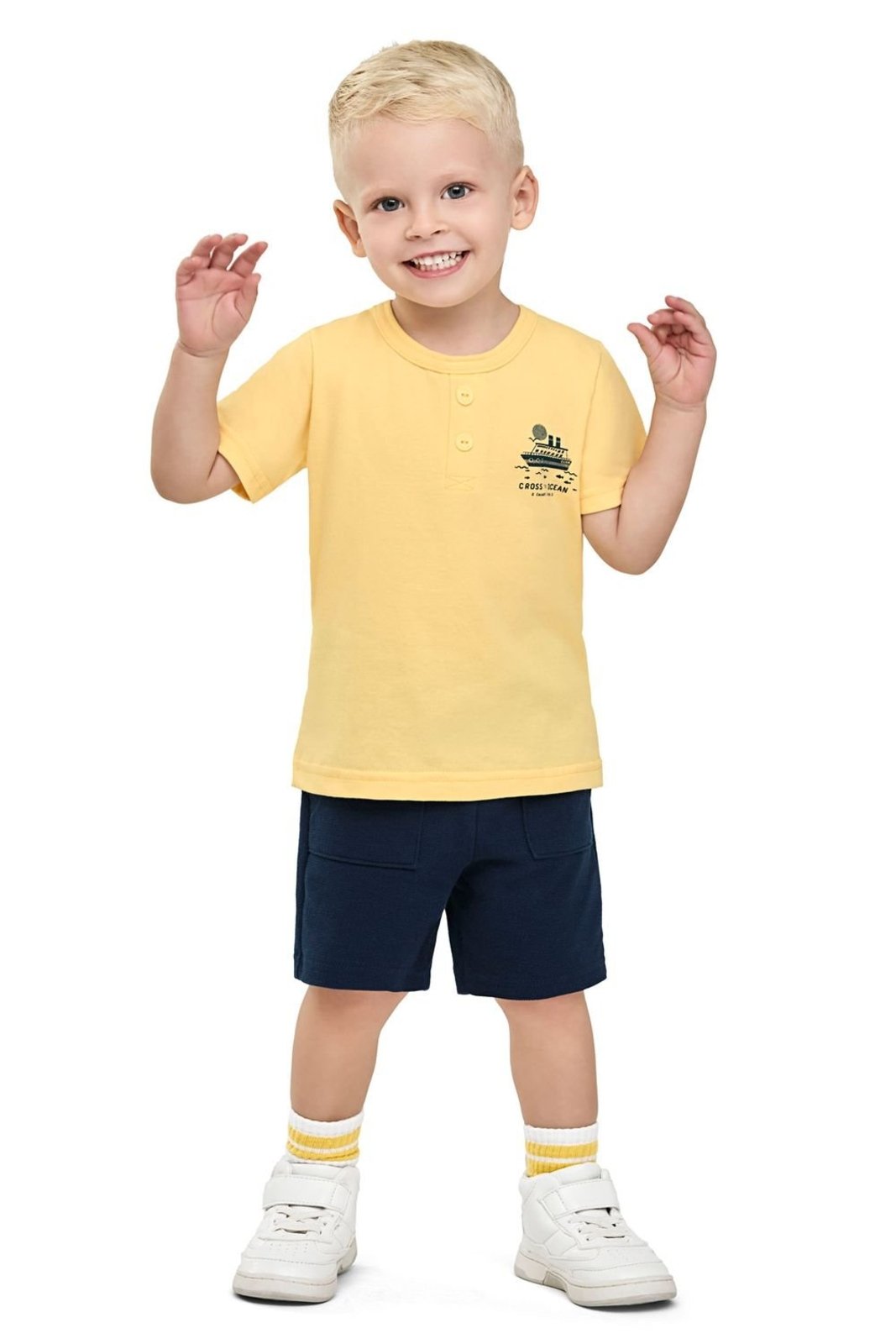 Vista 3 Infantil - Conjunto Menino Botões Decorativos Elian amarelo Elian amarelo