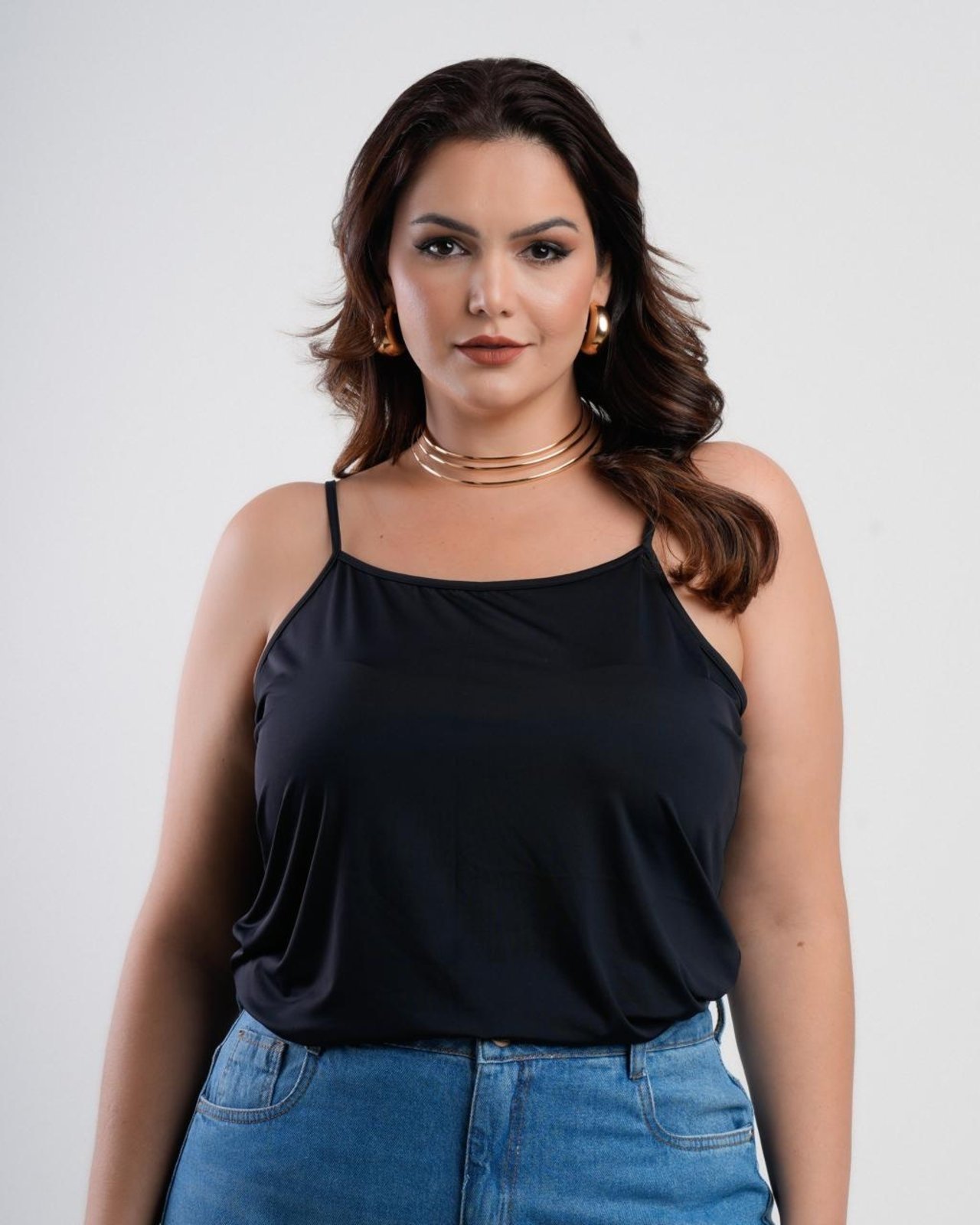 Vista 2 Regata Feminina Básica Sh Fashion Alça Fina Confortável Cor Preta preto SH FASHION preto