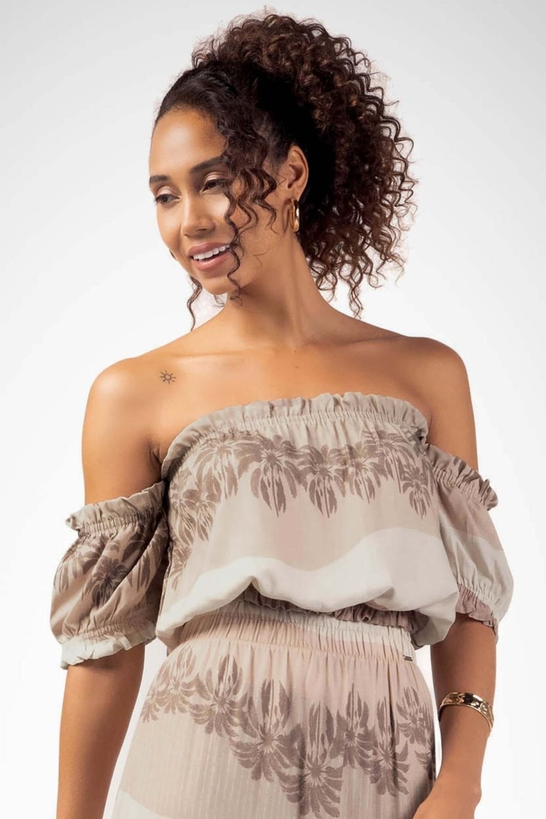 Blusa Feminina Estampada com Amarração Marialícia Laranja