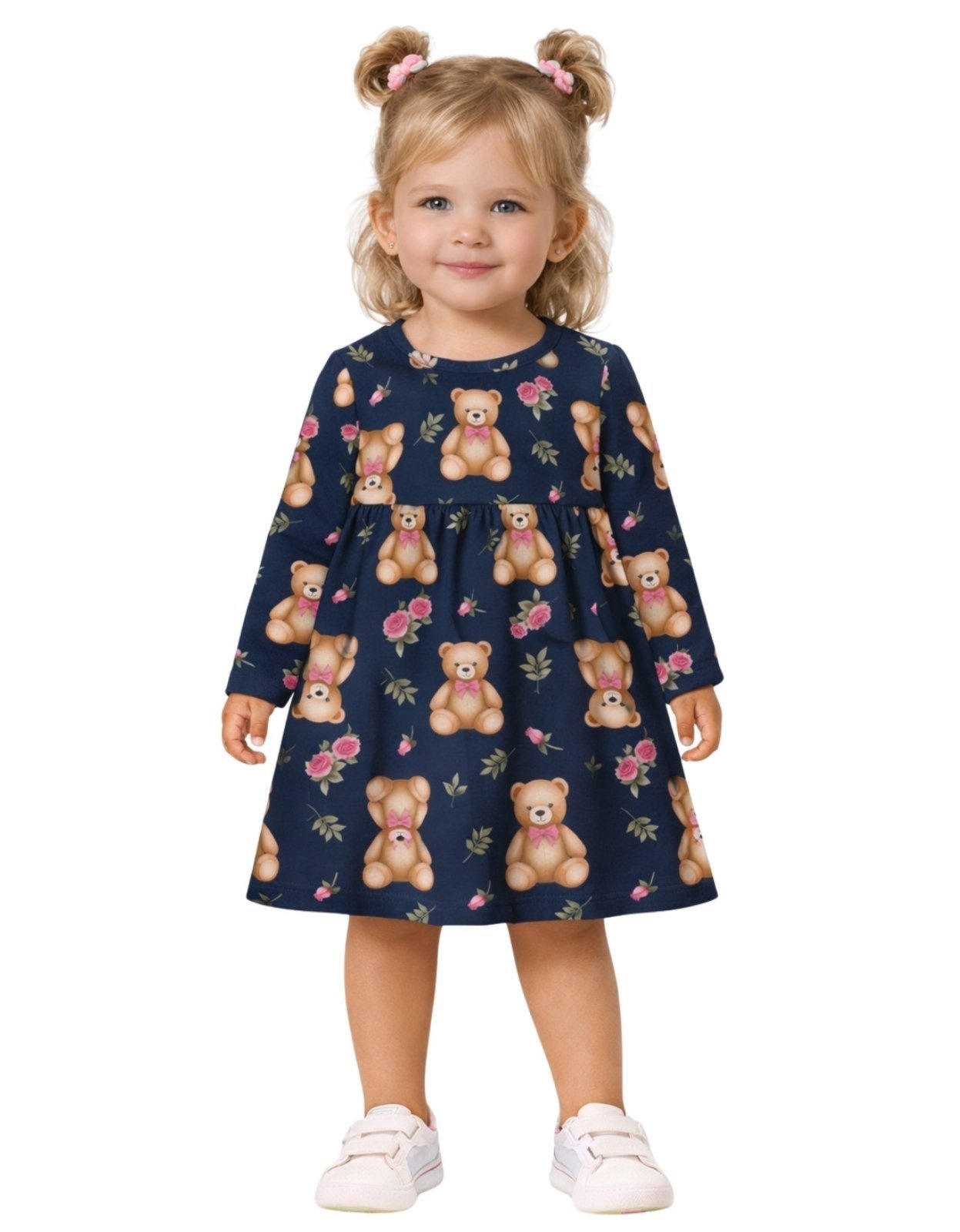 Vista 2 Infantil - Vestido Manga Longa Kyly Ursinhos azul marinho Kyly azul marinho