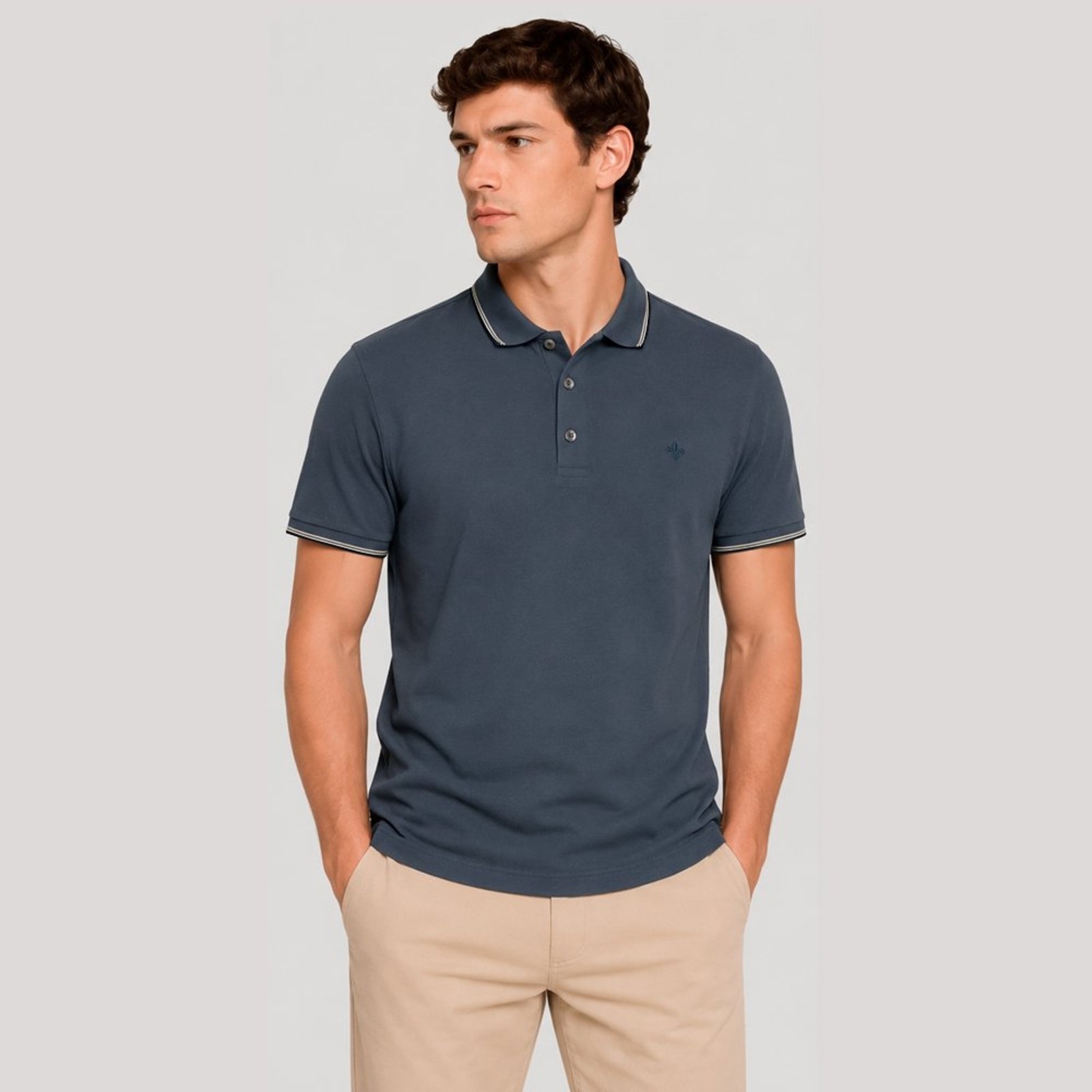 Camisa Polo Dudalina Frisos Degrade Pr27 Cinza Masculino