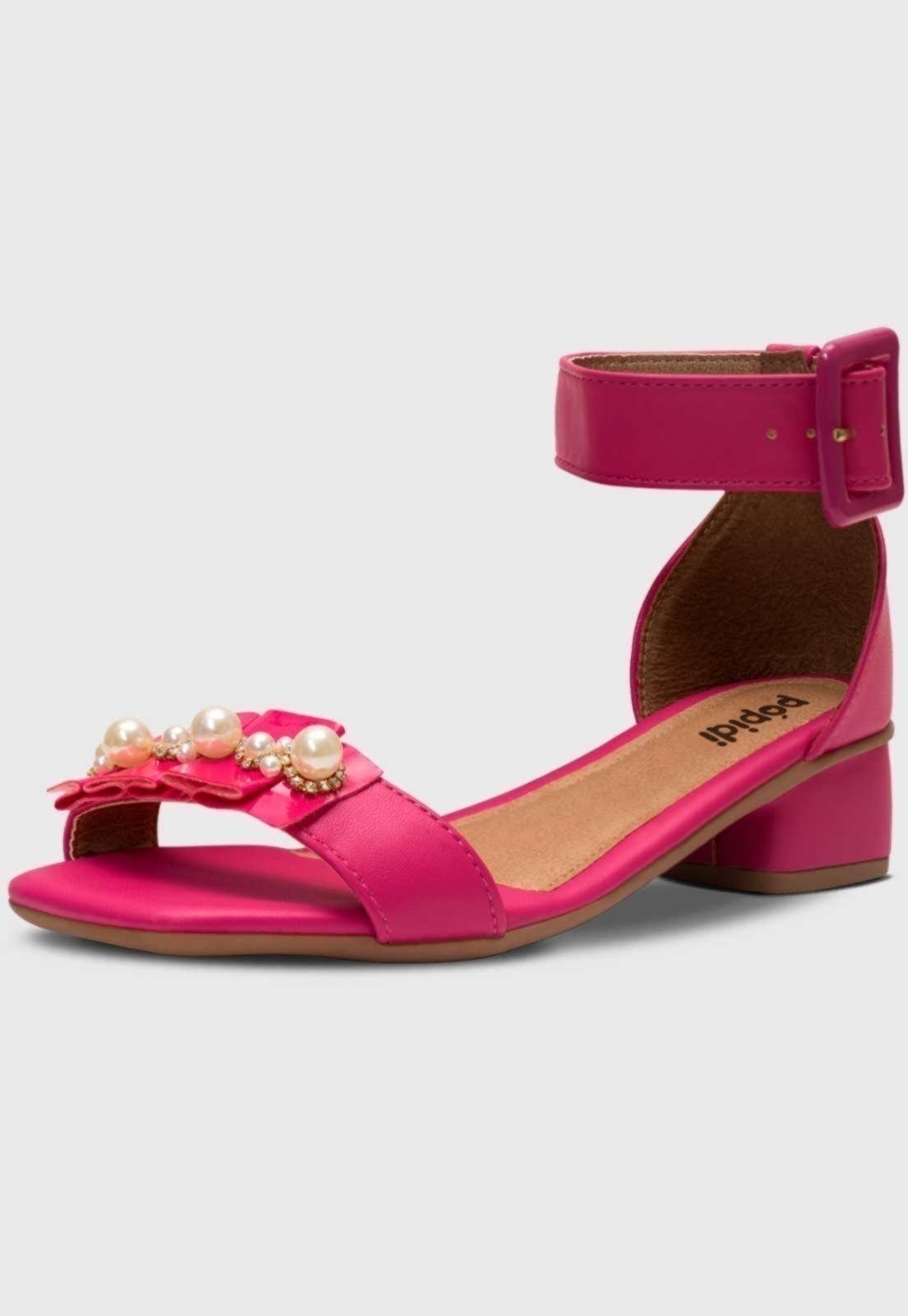 Infantil – Sandália Feminina Pópidi Menina Salto Grosso Pérola Sanfonado Pink
