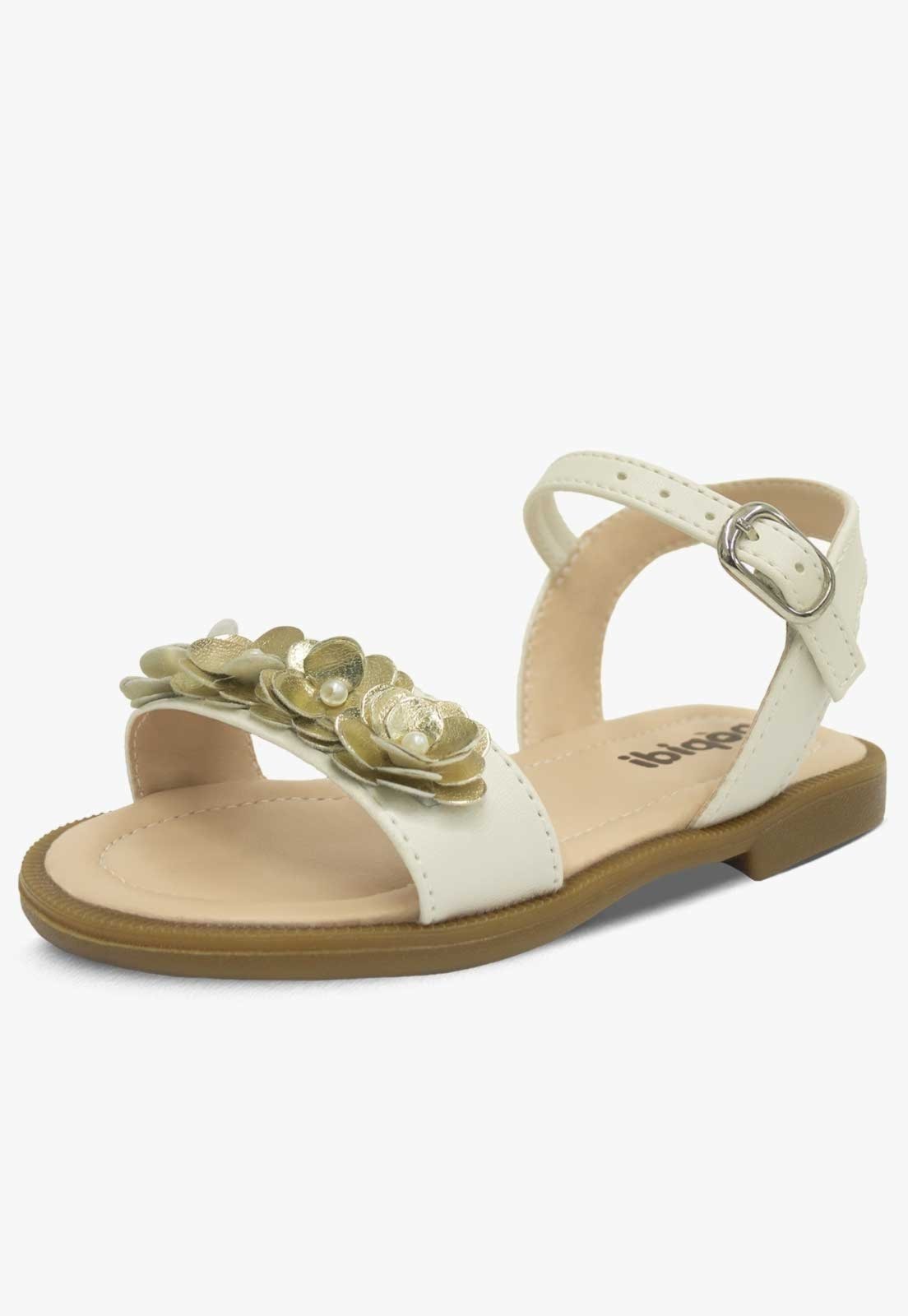 Infantil - Sandália Rasteira Pópidi Menina Flores Delicada Off White