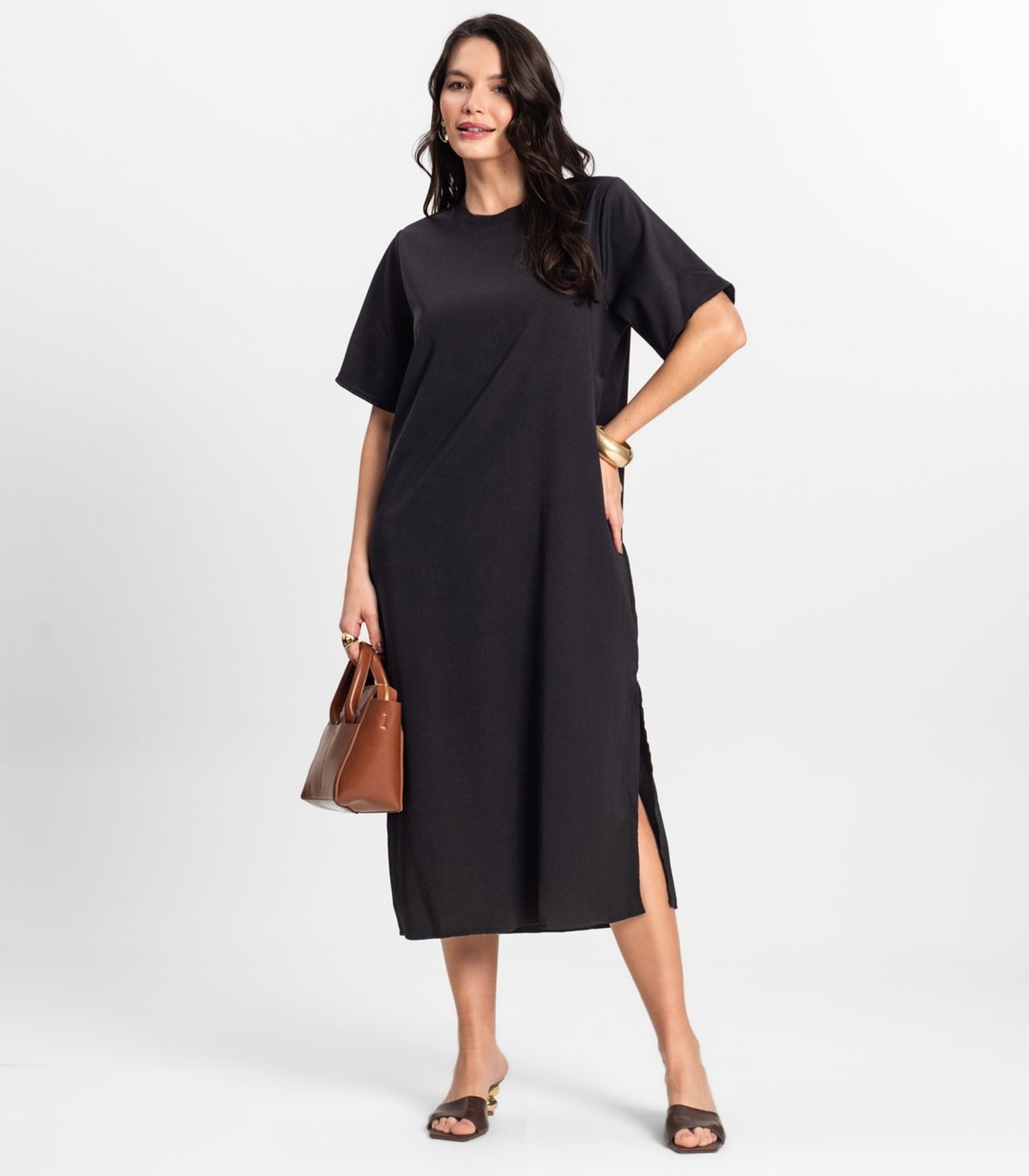 Vestido Feminino Midi em Twill Cey Rovitex Preto