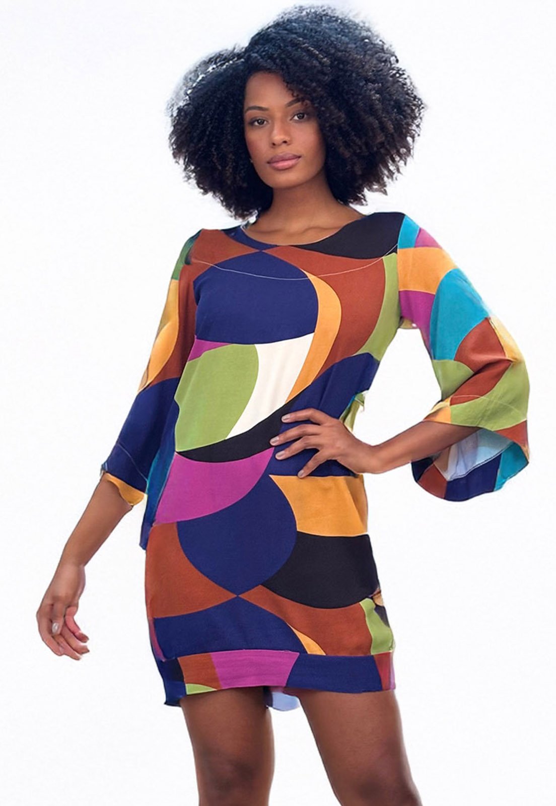 Vestido Amazonia Vital Curto Viscose Estampa Jardim Azul