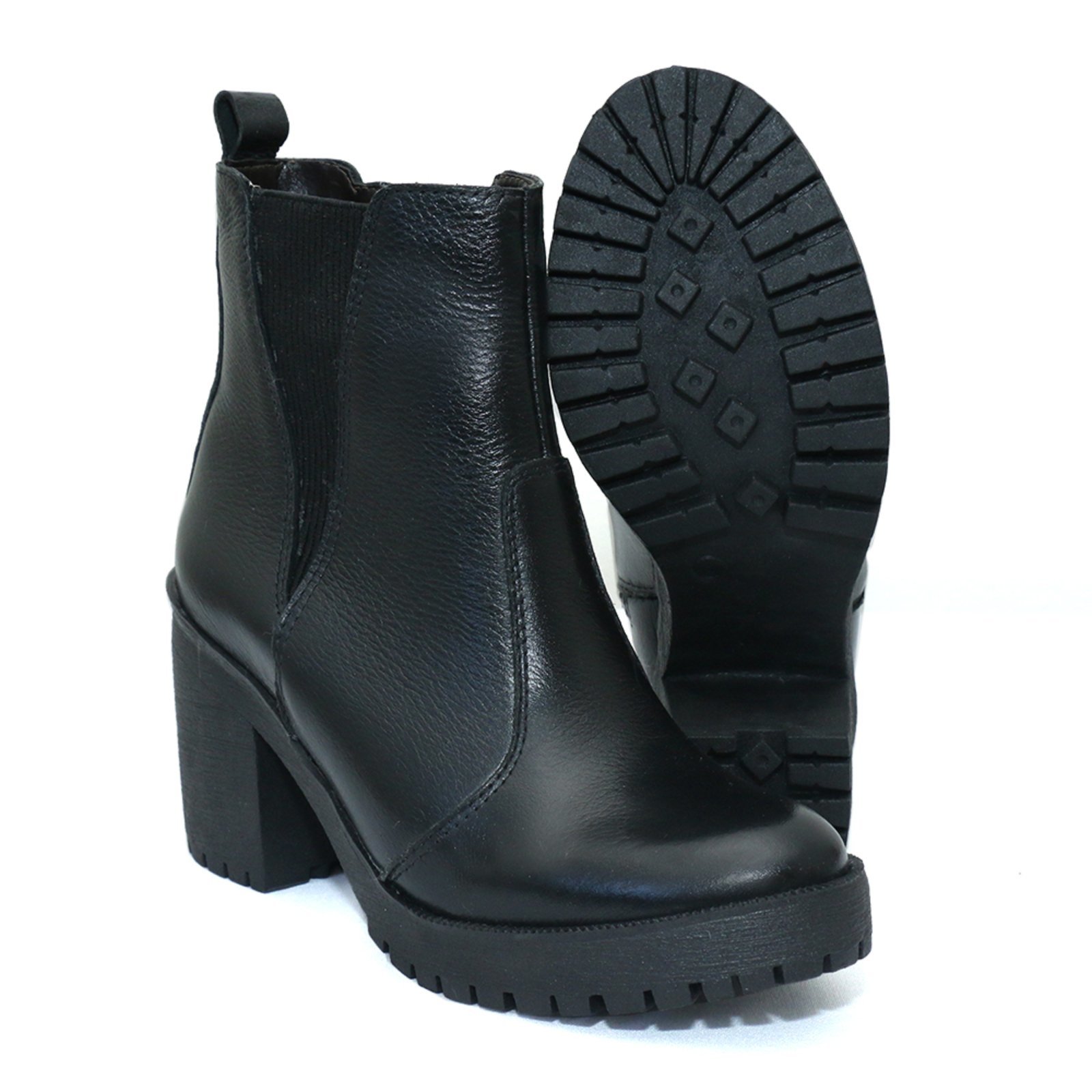Bota Coturno Feminino Tratorado Couro Preto Kuento Shoes