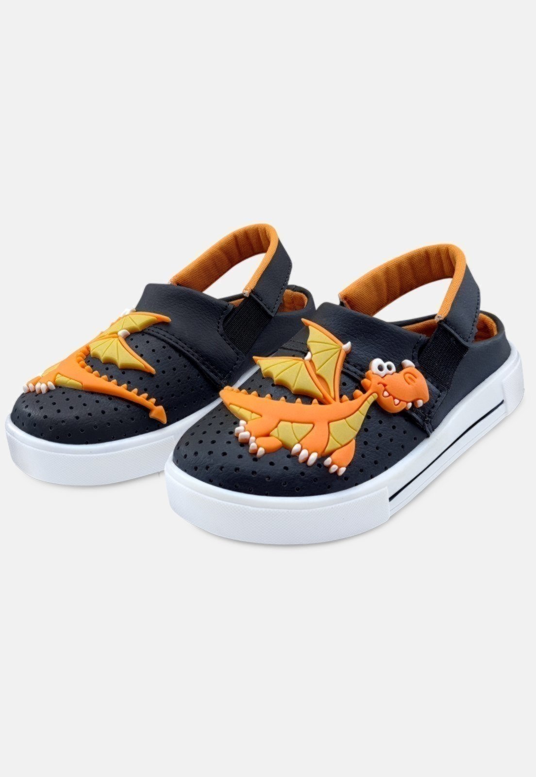 Infantil – Sandália Babuche Mzkid Menino Magic Dinossauro Preto/Laranja
