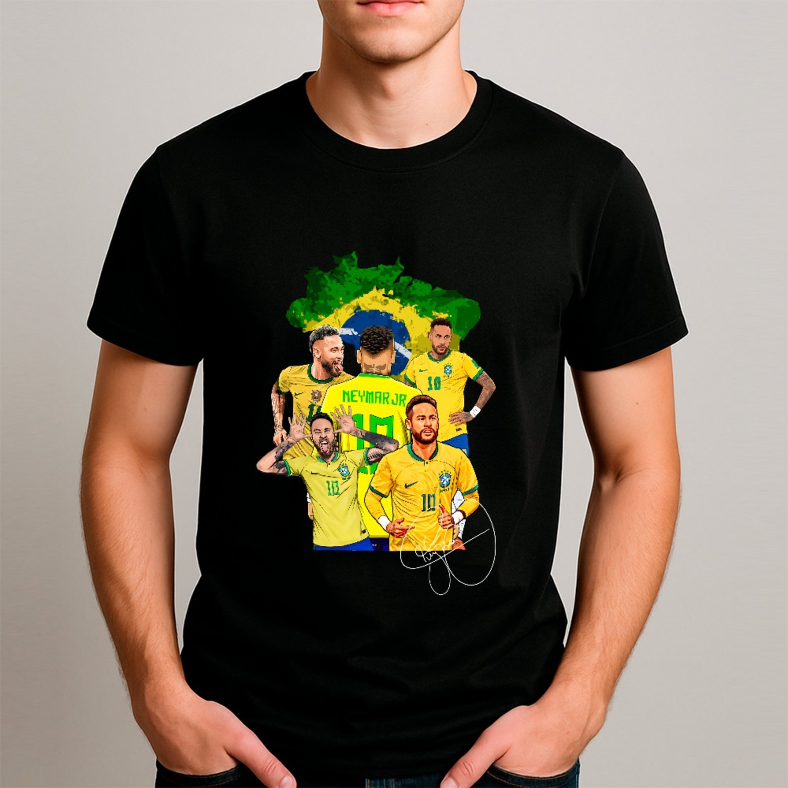 Camiseta Ousy Básica Tributo Ao Neymar Brasil Futebol Seleção Unissex Preto