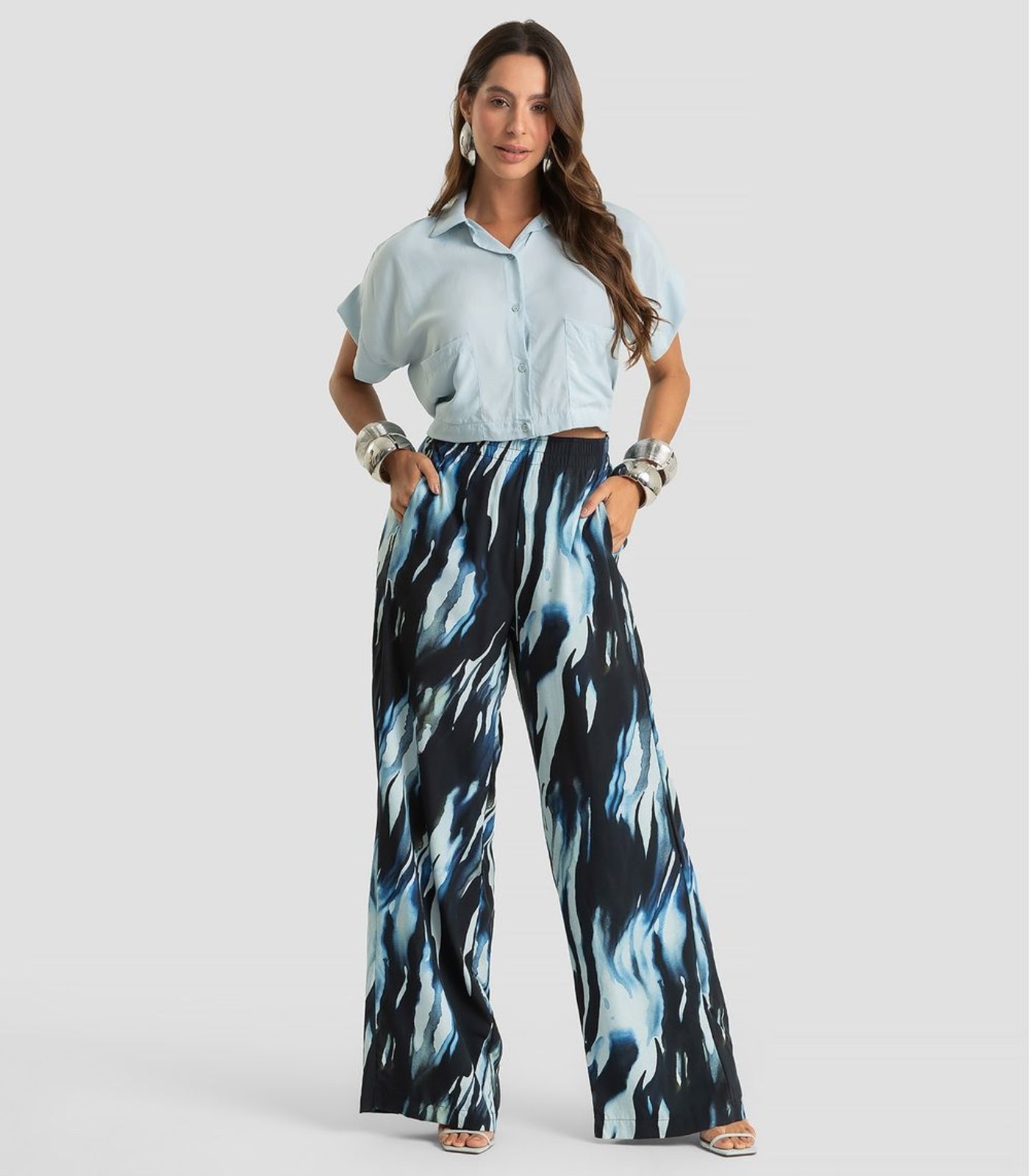 Calça Pantalona Feminina Em Viscose Khyara Dianna Azul
